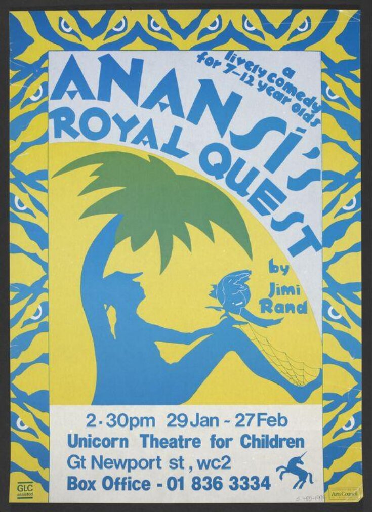Poster advertising Anansi's Royal Quest at the Unicorn Theatre, 1983 top image