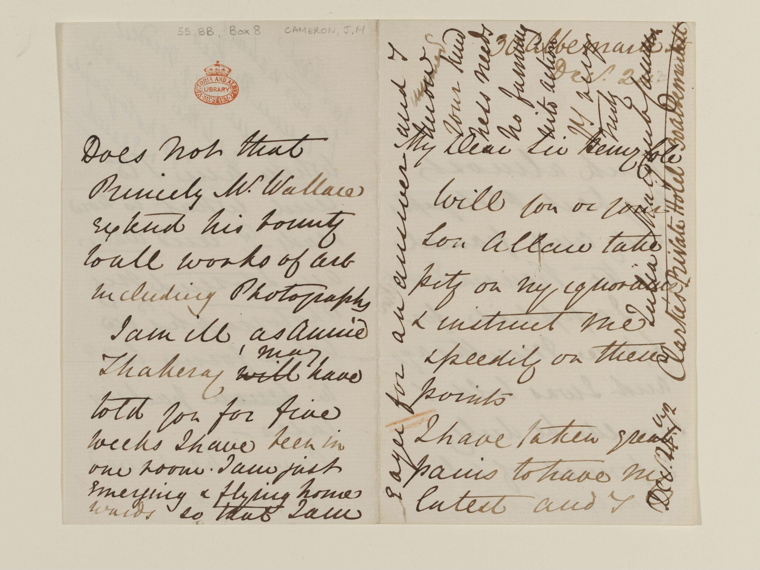 Letter by Julia Margaret Cameron, 24 December 1872, MSL/1934/3537/8/2/1/5.
