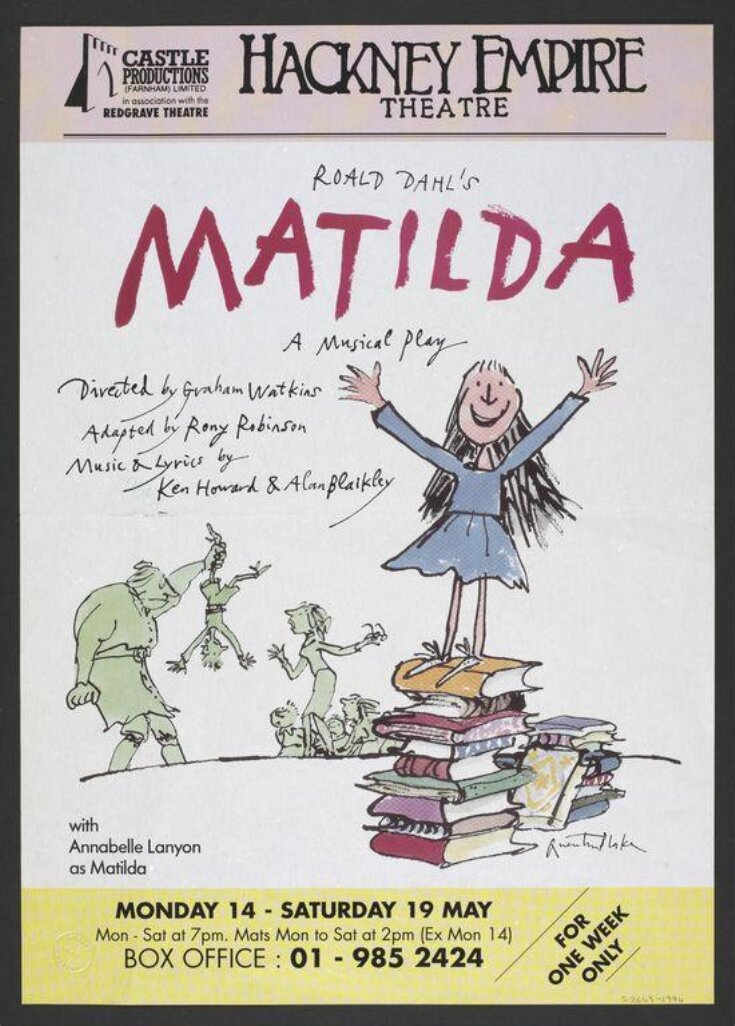 Poster advertising Matilda at the Hackney Empire, 1990 top image