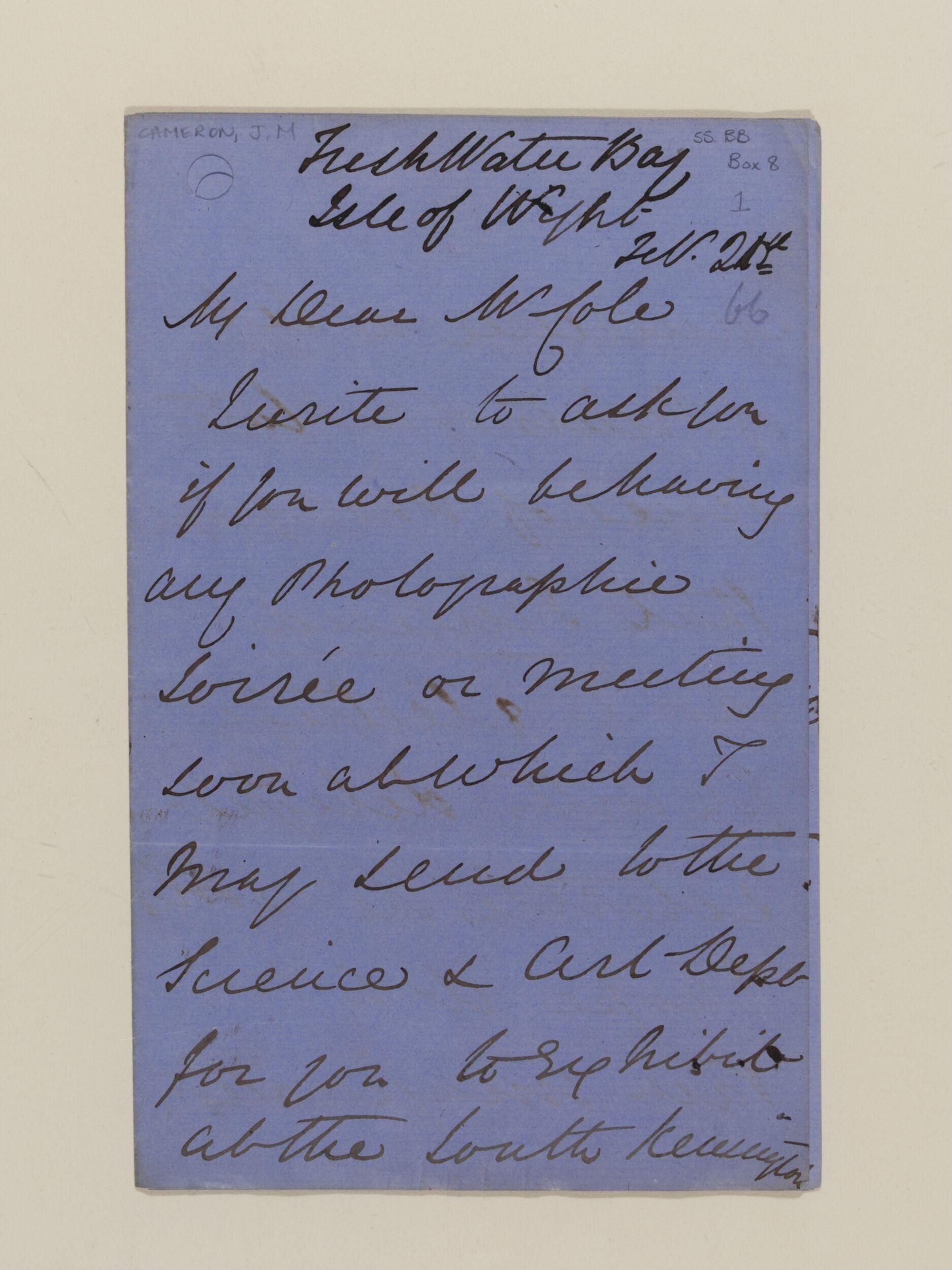 Letter from Julia Margaret  Cameron