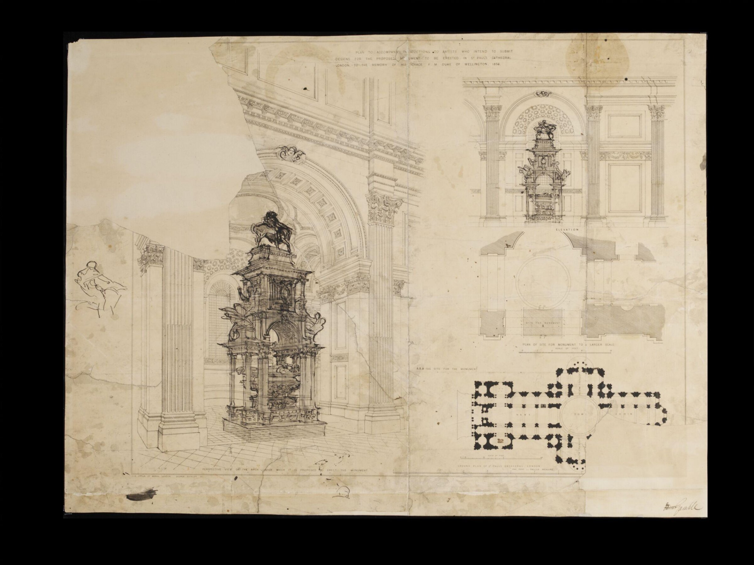 original sketch designs for the proposed monument to the memory of the duke of Wellington, Alfred George Stevens, Mid 19th century