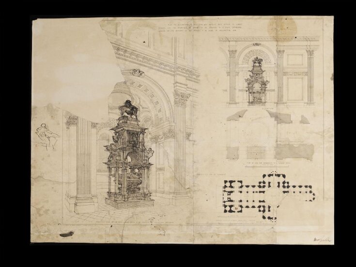 original sketch designs for the proposed monument to the memory of the duke of Wellington top image