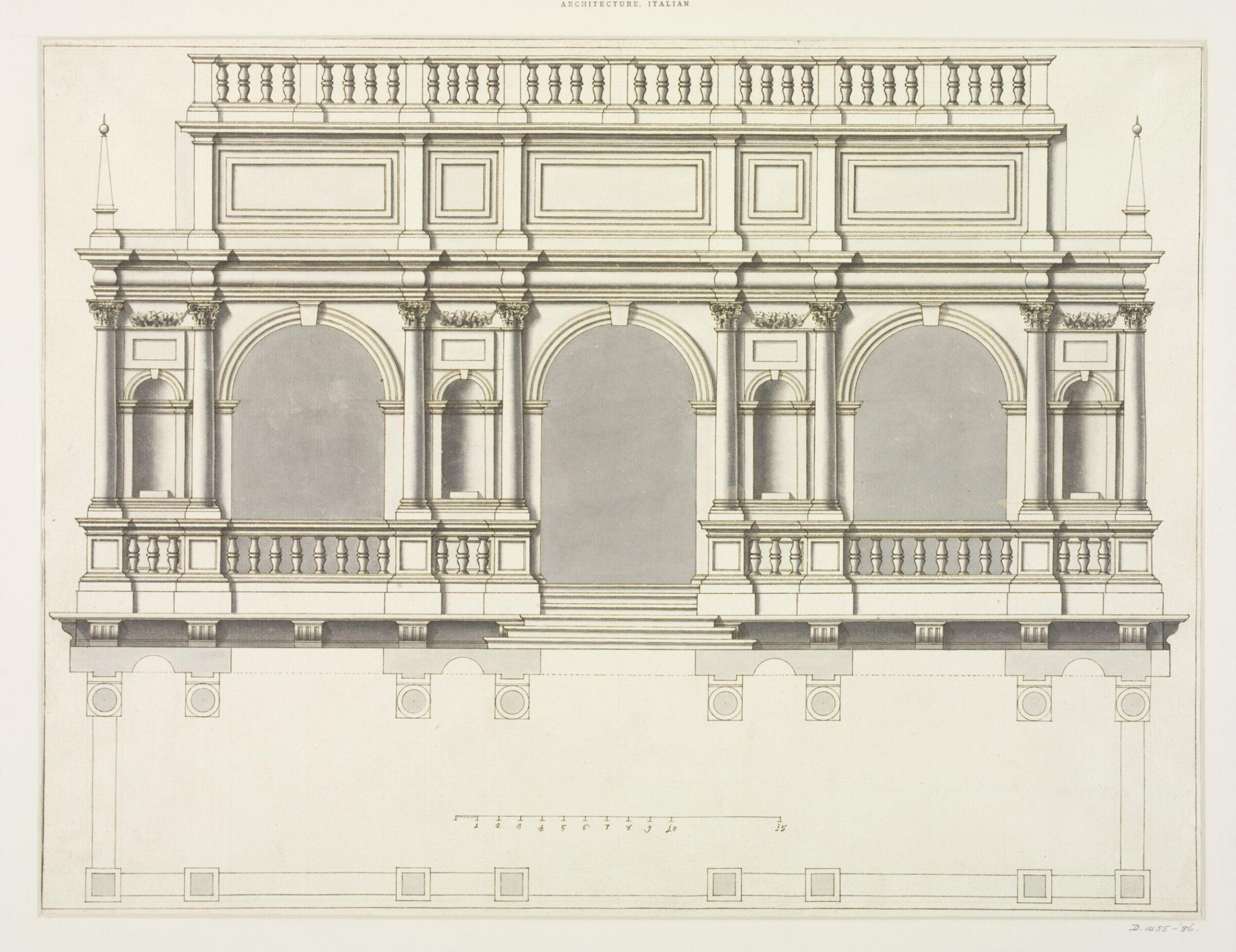 Elevation and plan of the Loggetta, Venice, mid 18th century