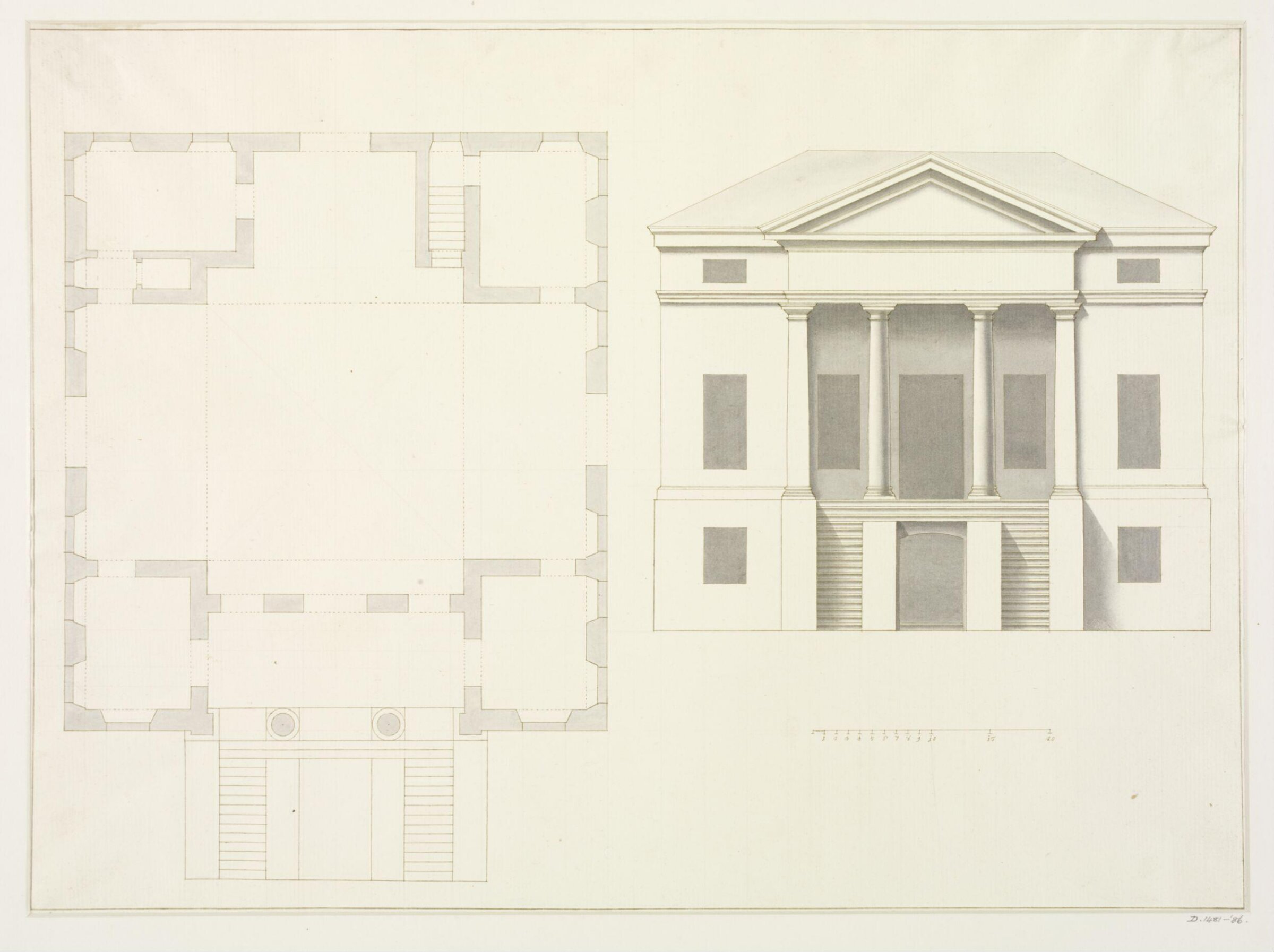 Plan and elevation of Villa Valier-Foscarini, Stra, mid 18th century