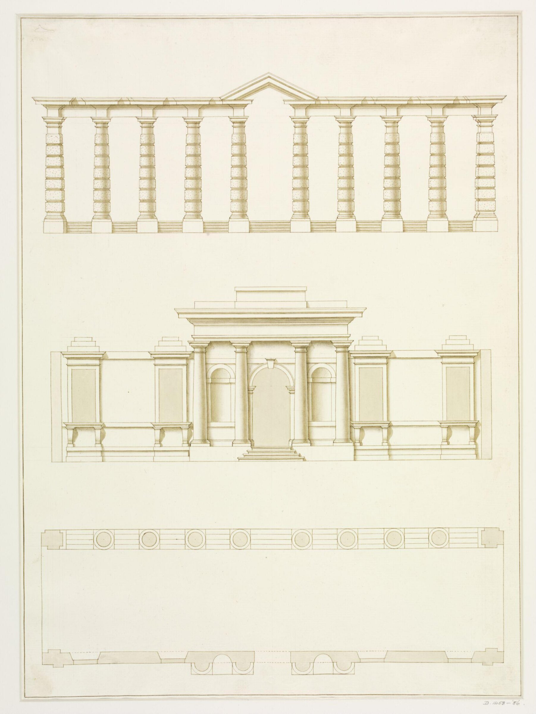 Elevations and plan of the garden loggia at Palazzo Trevisan in Murano, Venice by Andrea Palladio, Andrea Palladio, mid 18th century
