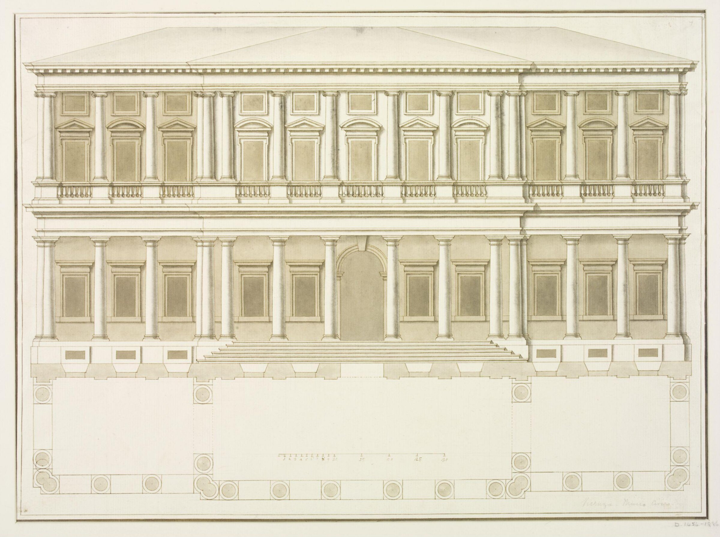 Elevation and plan of Palazzo Chiericati, Vicenza, mid 18th century