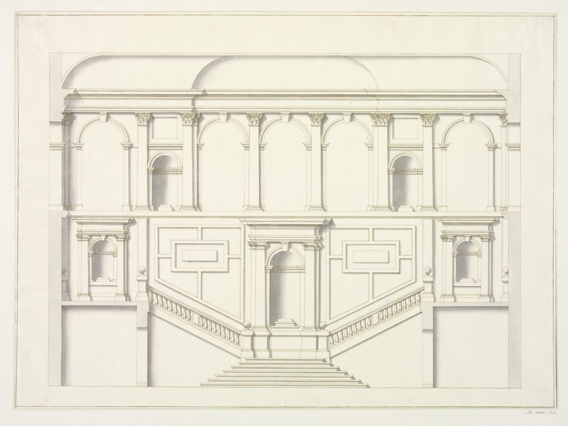 Longitudinal section of the staircase of San Giorgio Maggiore, Venice, mid 18th century