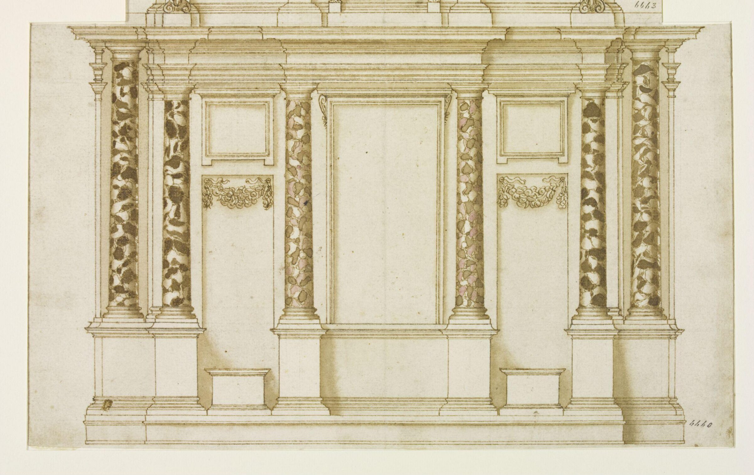 Design (elevation) for the tomb of the <i>condottiere</i> Giovanni Jacopo de' Medici, Marquis of Marignan, in Milan cathedral, Leone Leoni, ca. 1555-1590