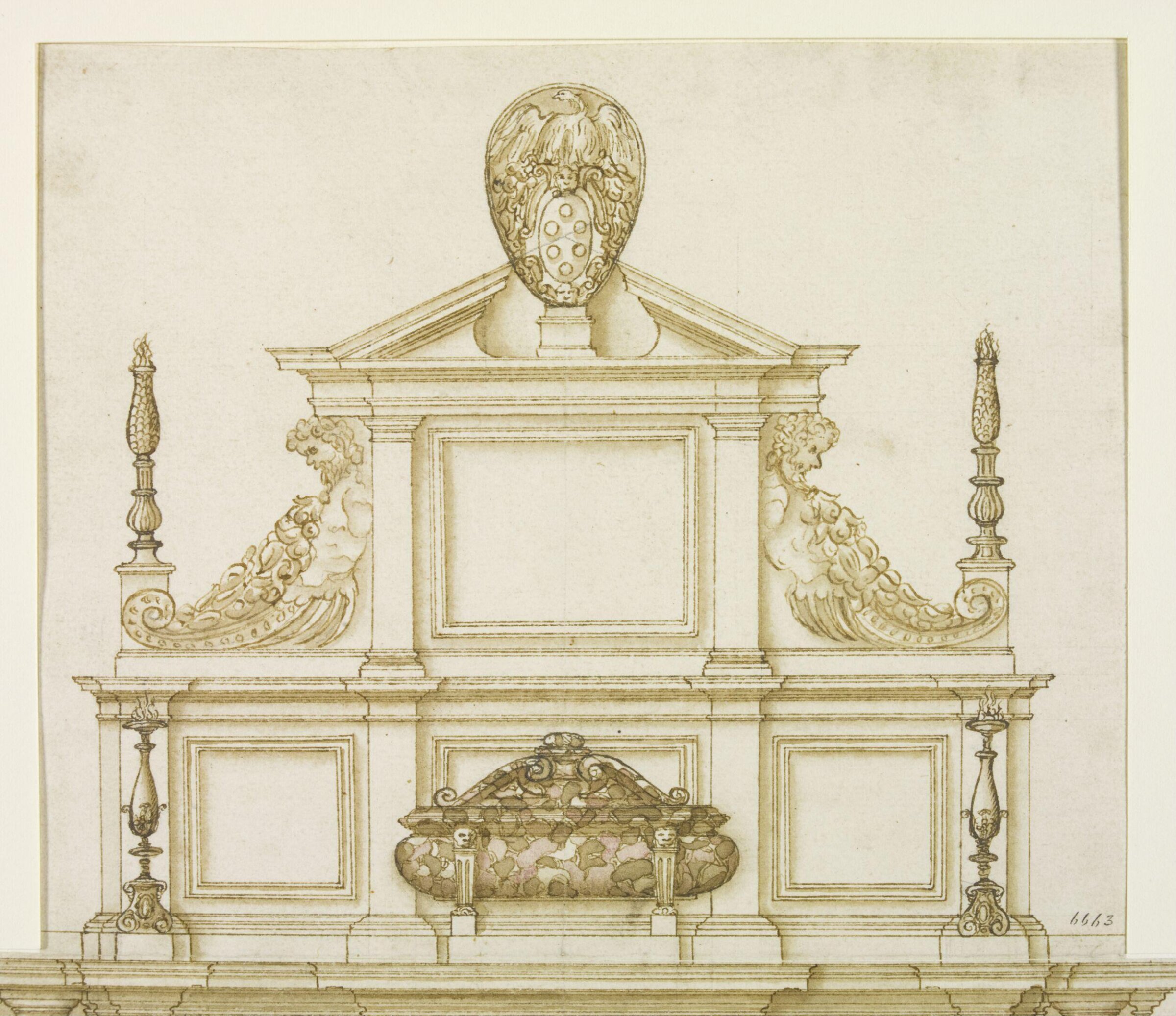Design (elevation) for the tomb of the <i>condottiere</i> Giovanni Jacopo de' Medici, Marquis of Marignan, in Milan cathedral, Leone Leoni, ca. 1555-1590