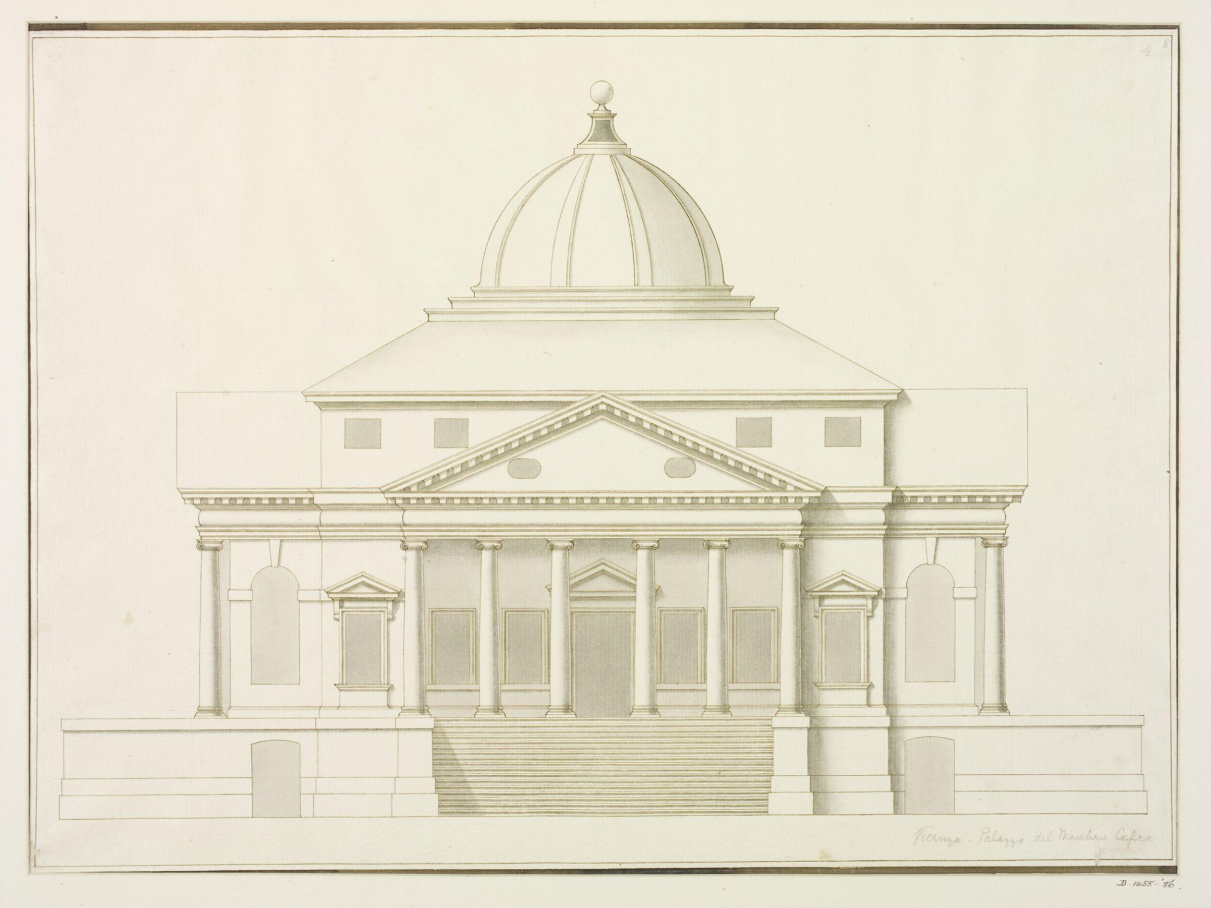 Elevation of Villa Almerico Capra (La Rotonda), Vicenza, mid 18th century