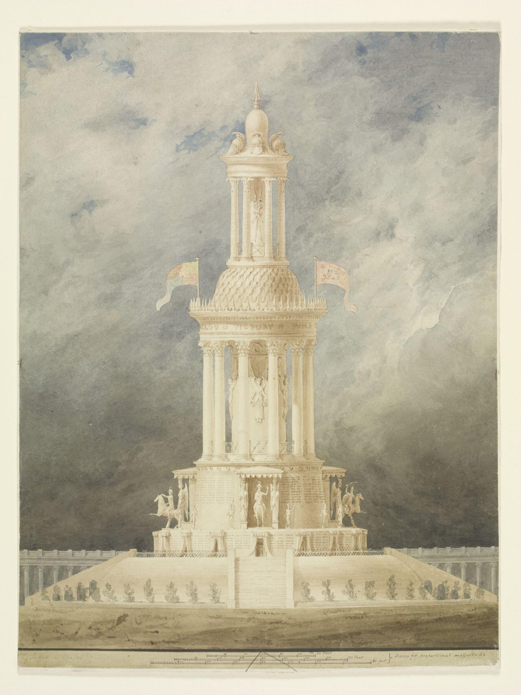 Design for a military monument celebrating British victory after the Battle of Waterloo, Joseph Michael Gandy, ca. 1815