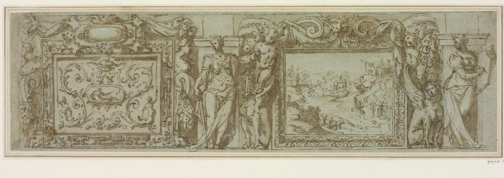 Design for frieze with panels containing landscapes separated by figures and chimaeras top image