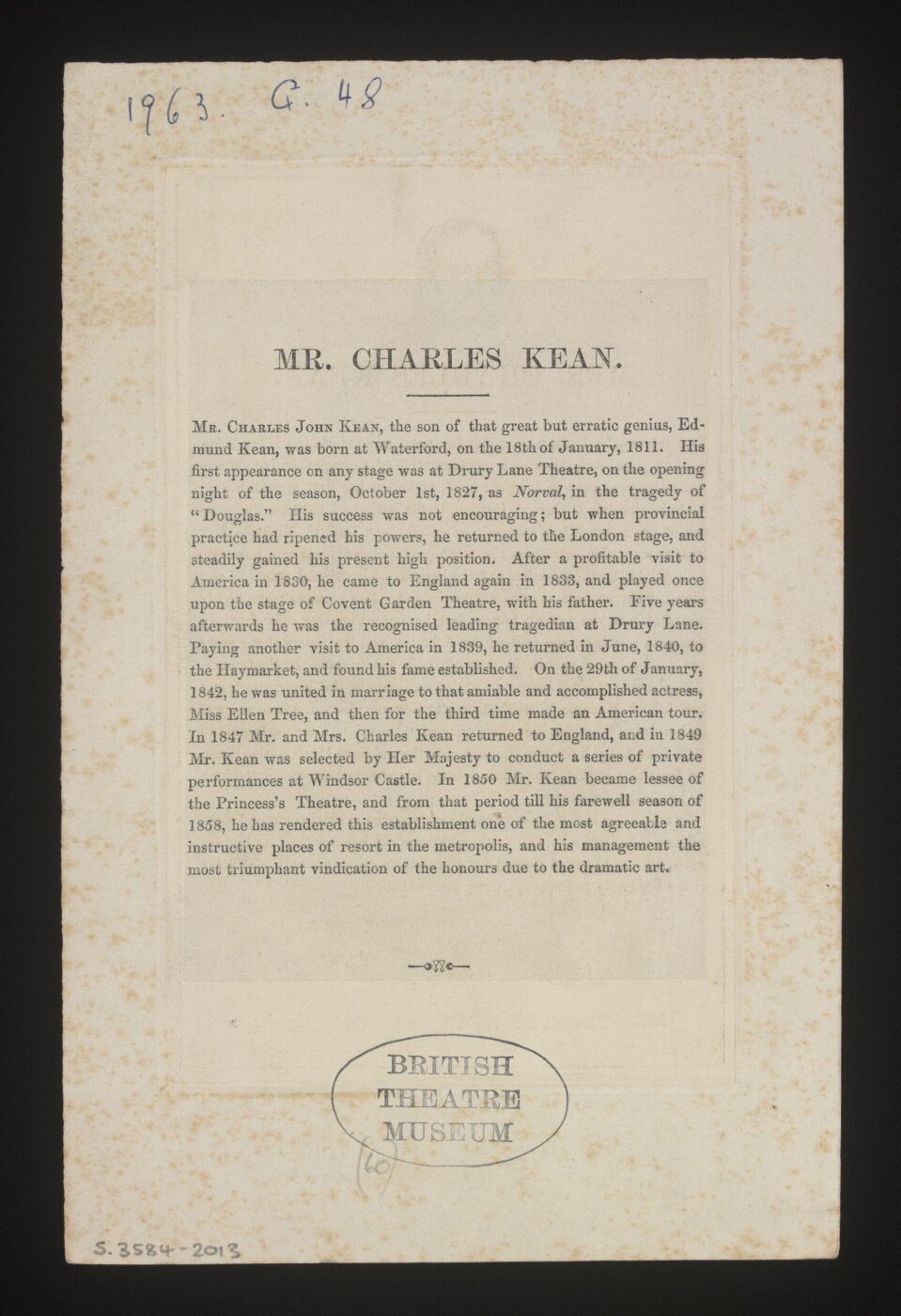 Unknown, Mr. Charles Kean, as "Macbeth"
