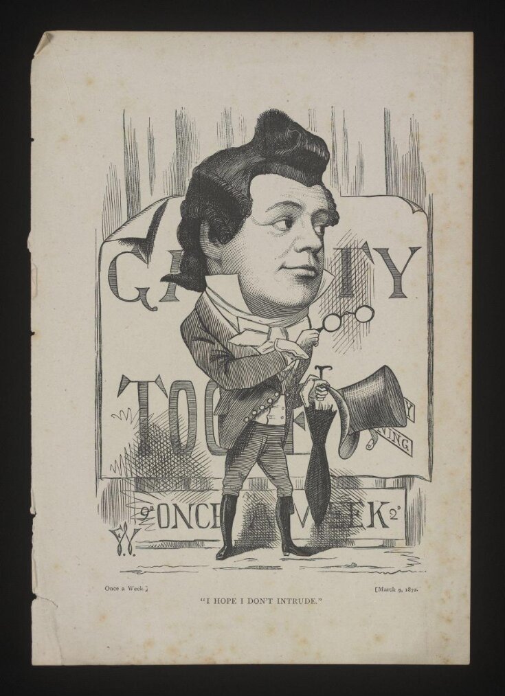 Caricature of Mr J. L. Toole as Paul Pry at the Gaiety Theatre top image