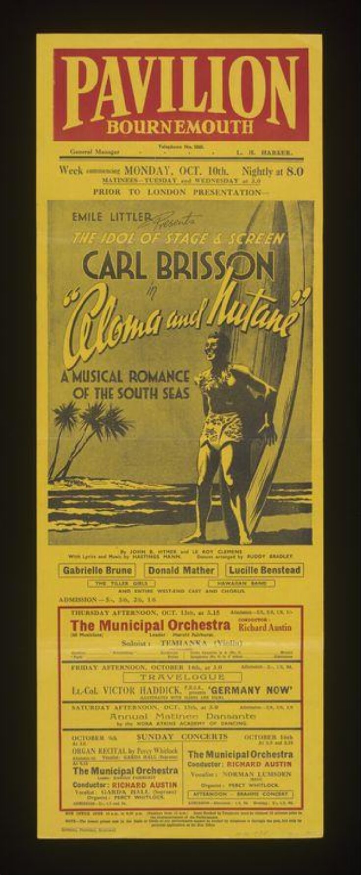 Poster advertising Carl Brisson in<i> Aloma and Nutane</i> image