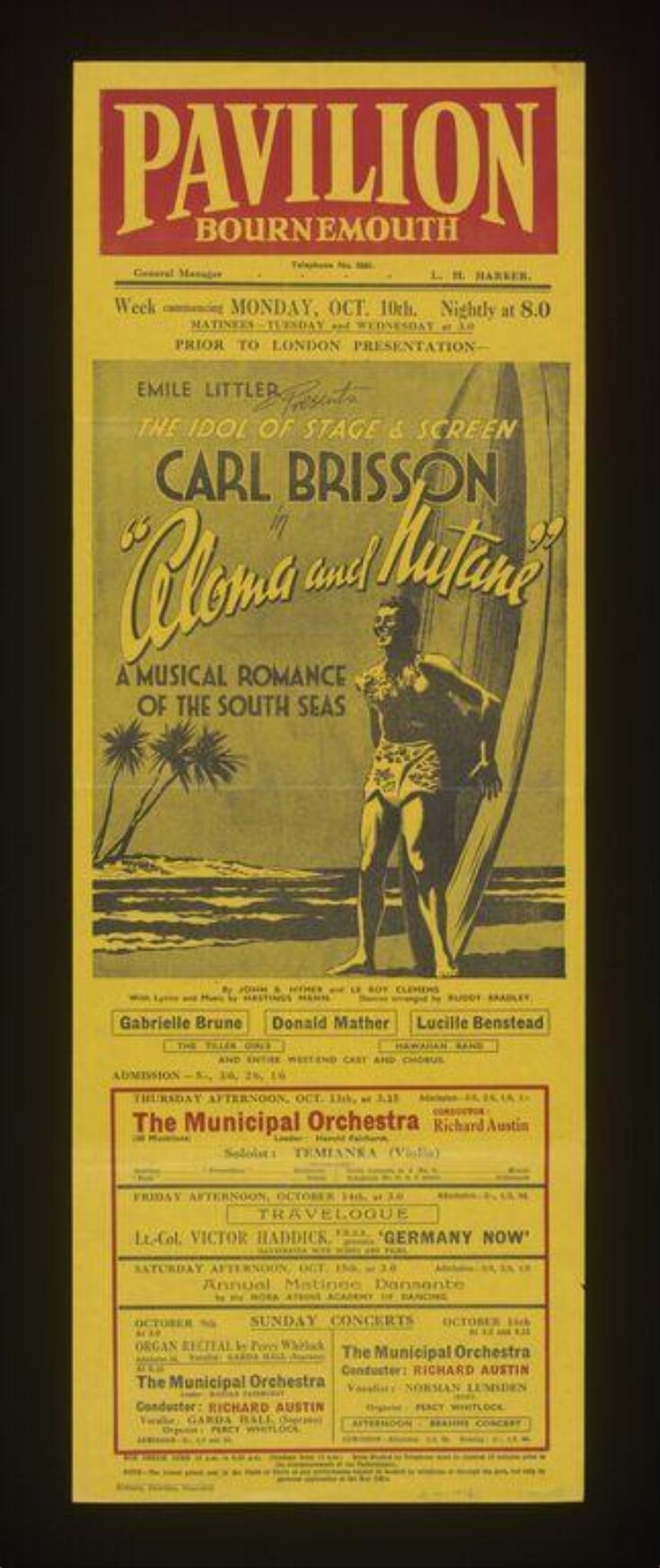 Poster advertising Carl Brisson in Aloma and Nutane top image