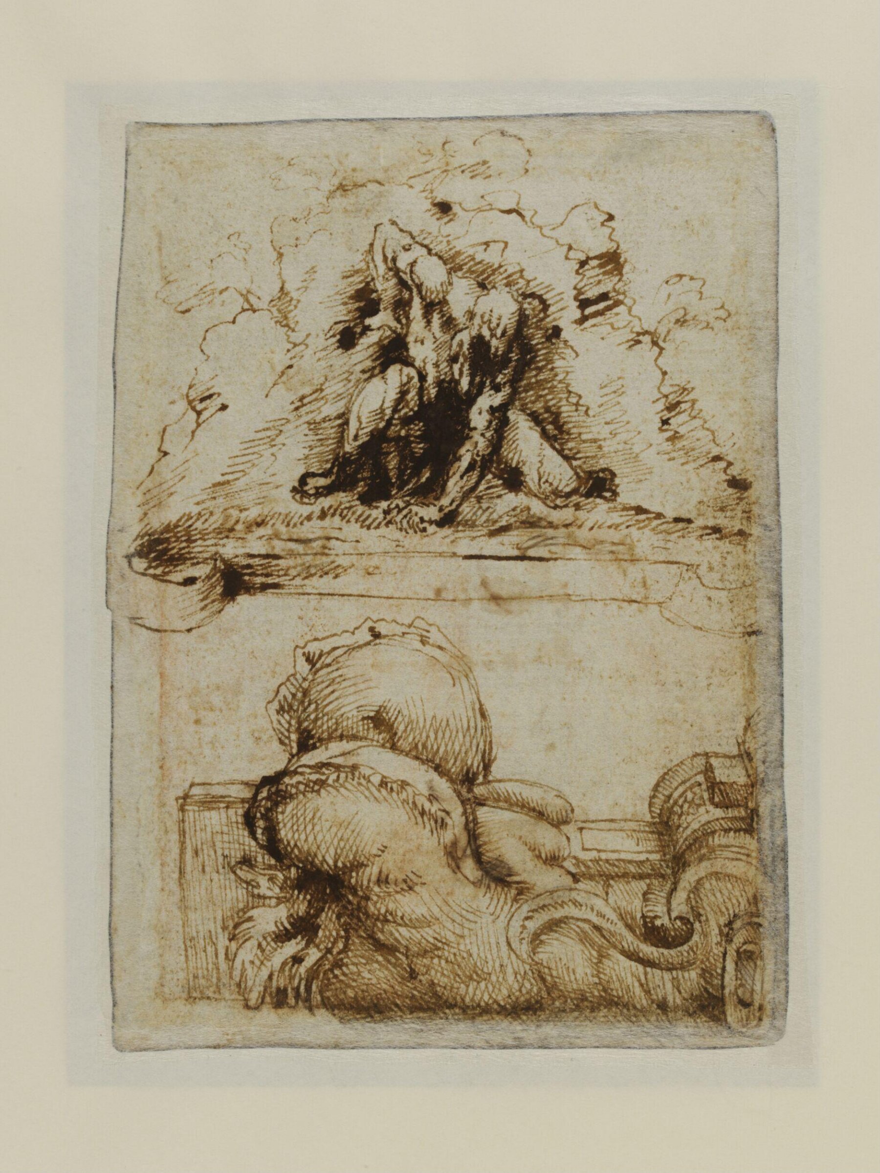Studies of modelli for sculptural projects by Giambologna, on the front the Apennine and detail from the base of the fountain of Samson and on the back a fountain, possibly with the figure of Neptune, Pietro Francavilla, 1580-1602