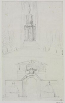 Pencil drawing of a fountain and entryway thumbnail 1