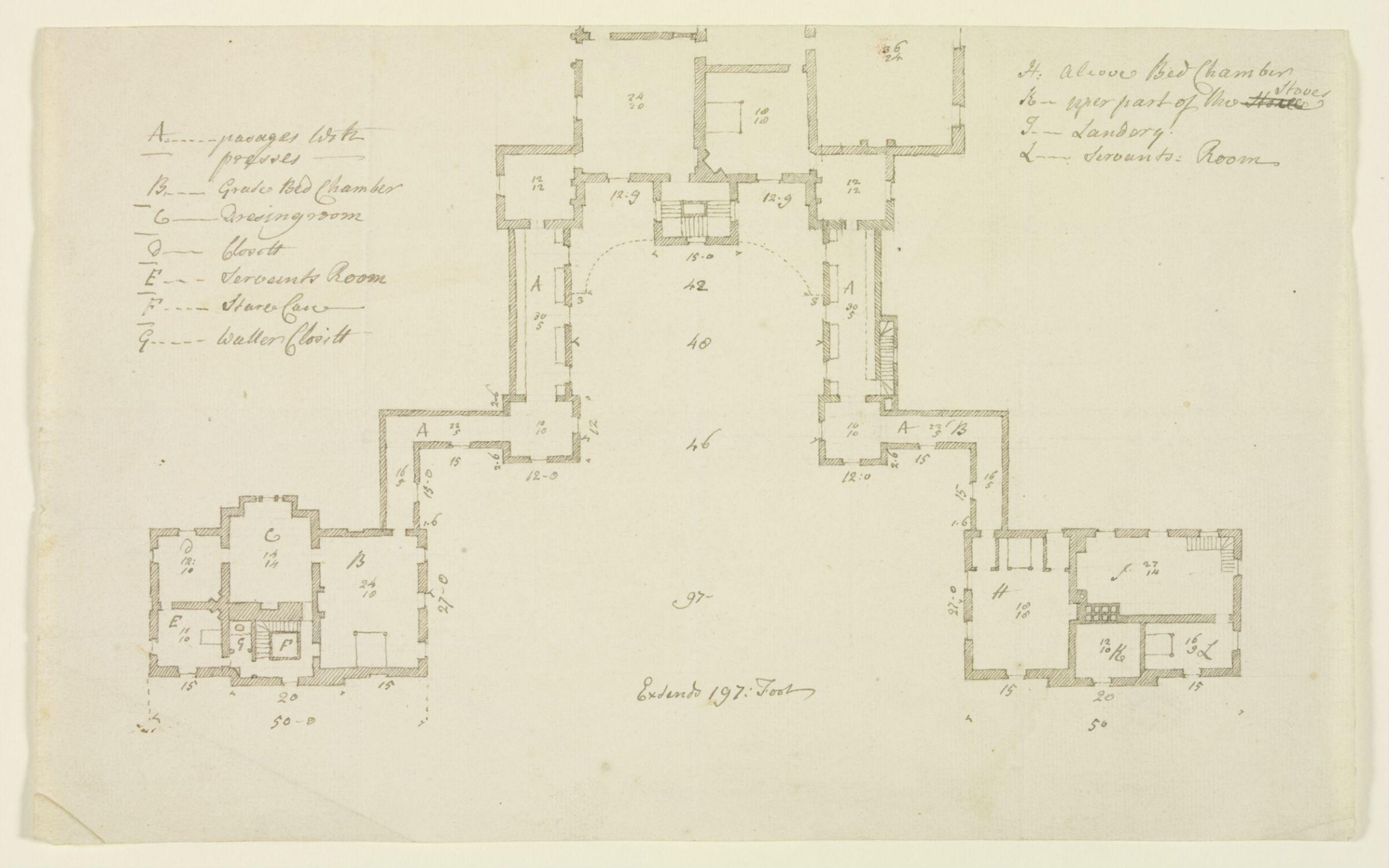 Sketch plan of additions to the North side of Combe Bank., Roger Morris, ca.1725-1730