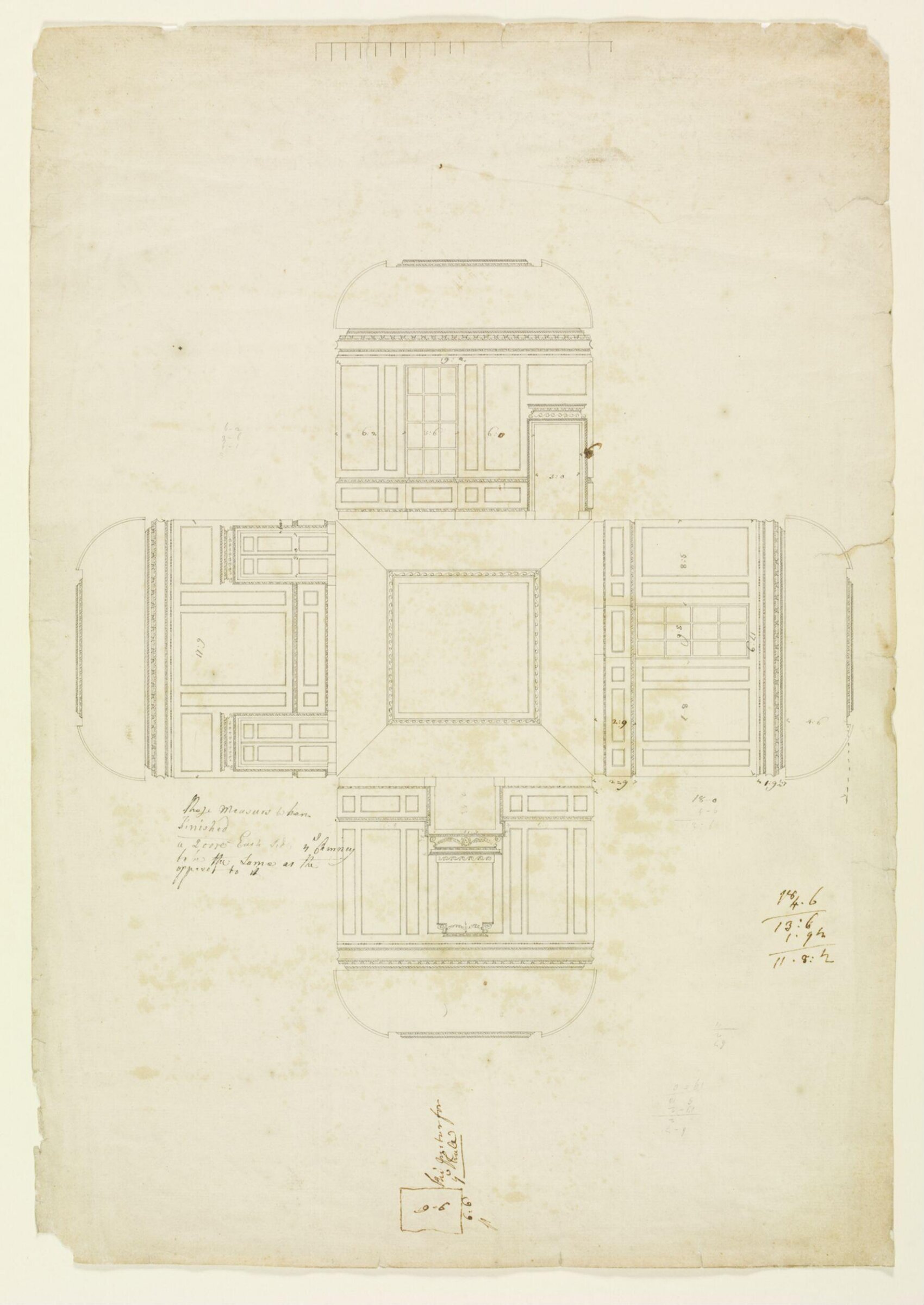Elevations of the interior walls and a plan of the ceiling of the Parlour, Roger Morris, ca.1725-1730