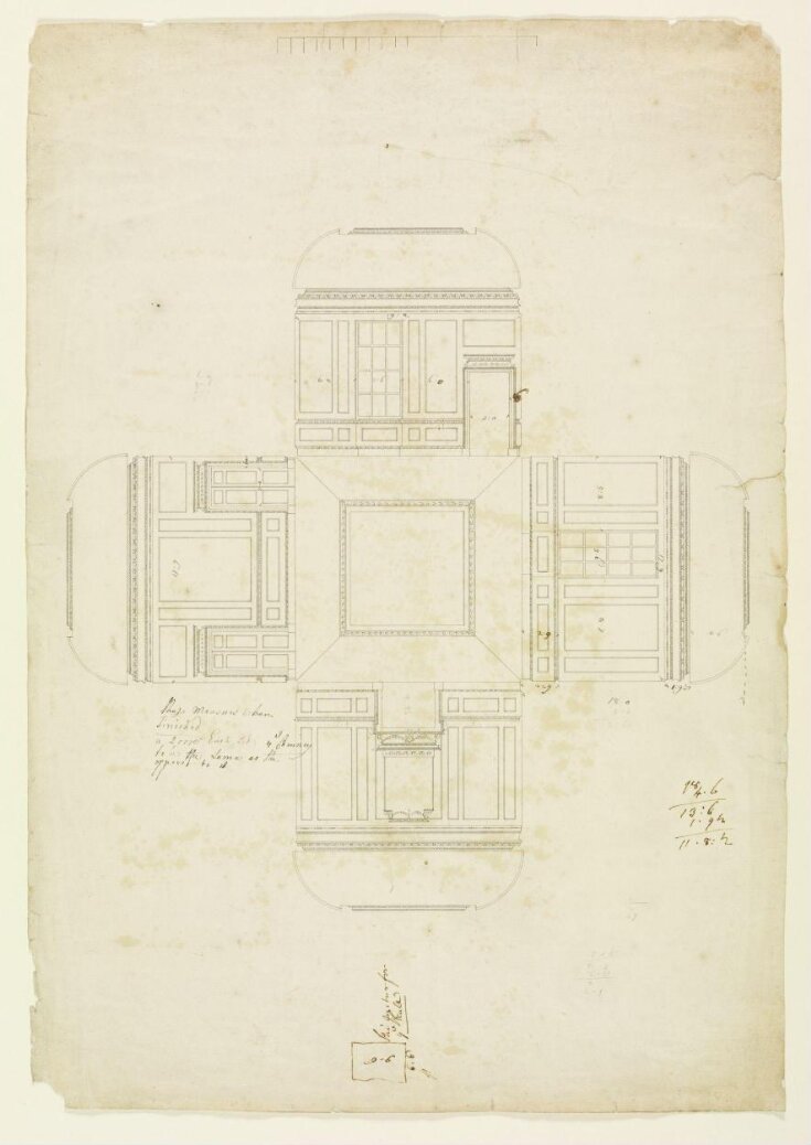 Elevations of the interior walls and a plan of the ceiling of the ...