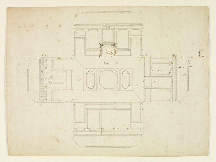 Elevations of the interior walls and a plan of the ceiling, Combe Bank top image