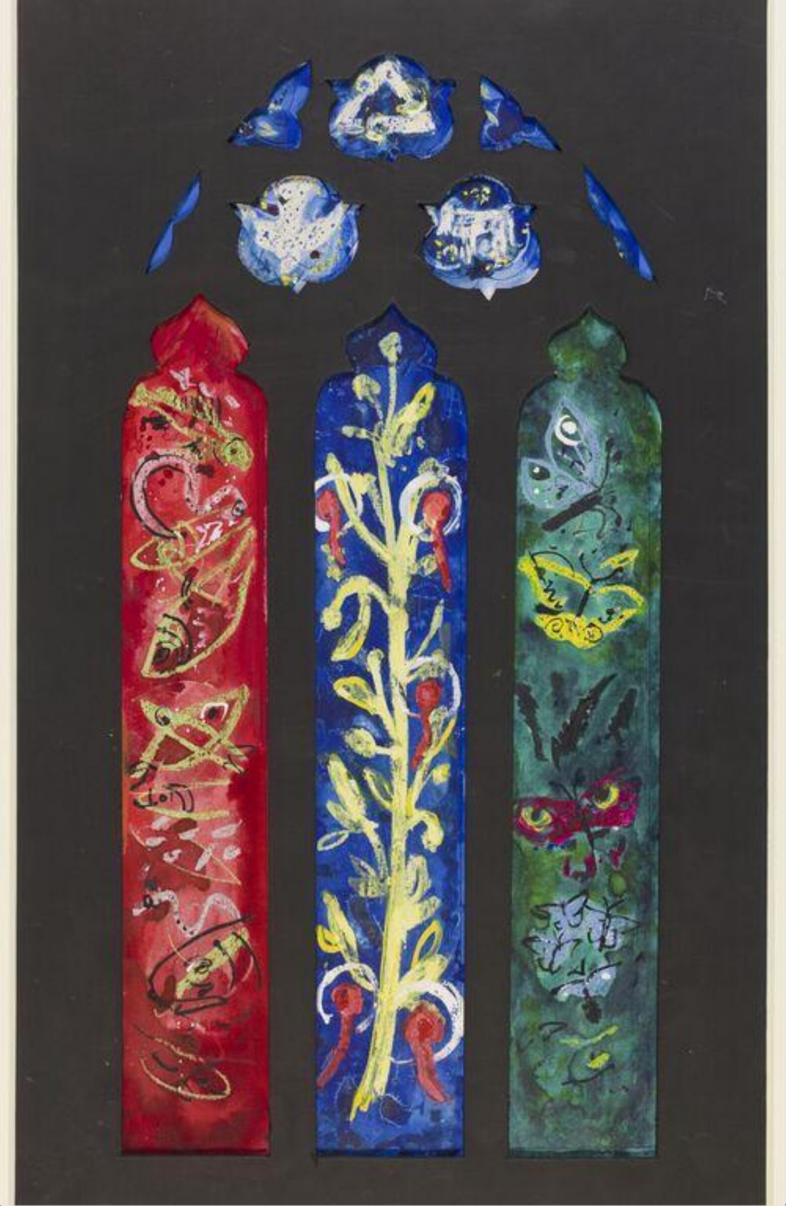 Design for a stained glass window at St. Bartholomew's church. Nettlebed, Oxon., John Piper, 1970