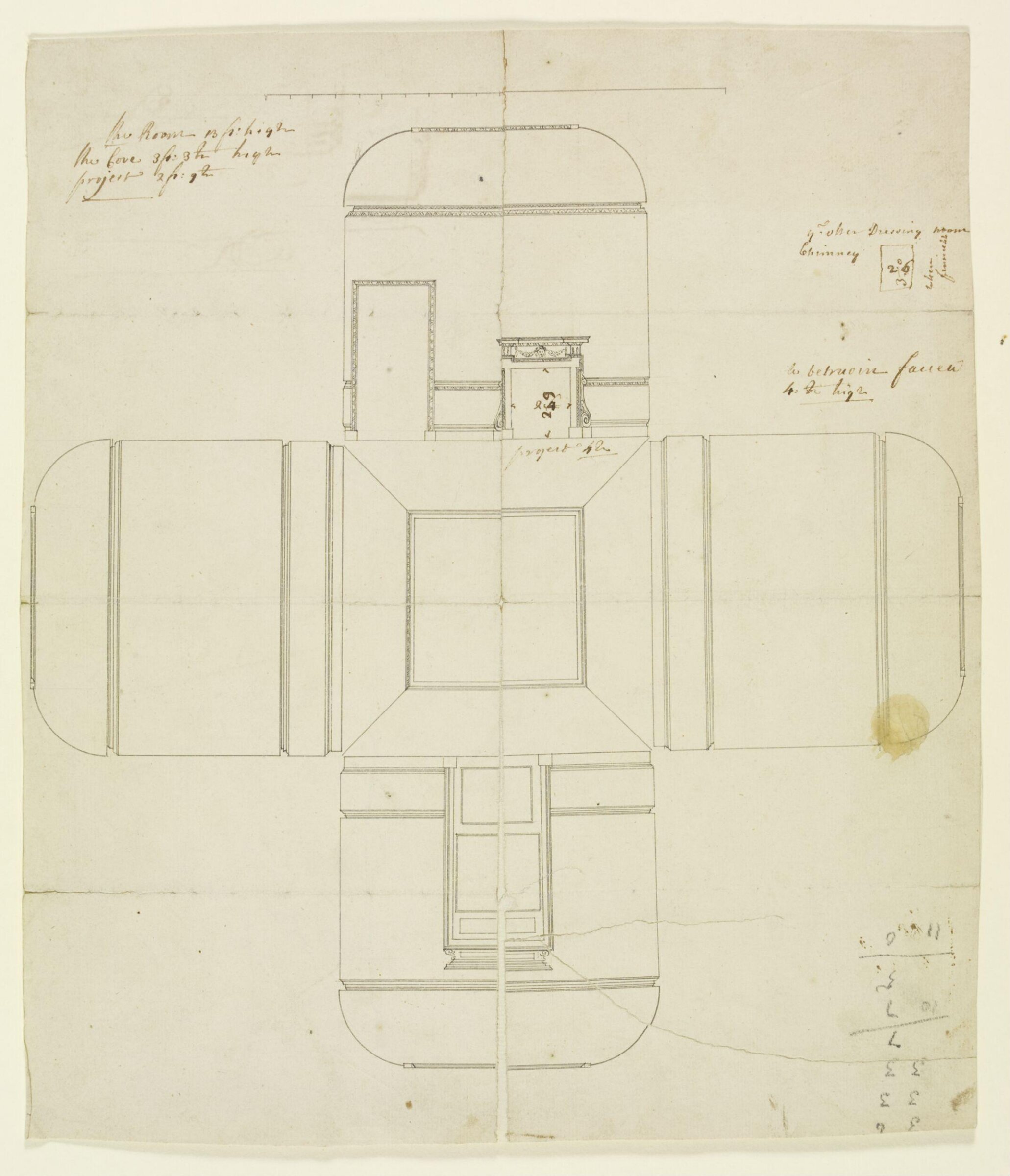 Elevations of the interior walls of Combe Bank, Roger Morris, ca.1725-1730