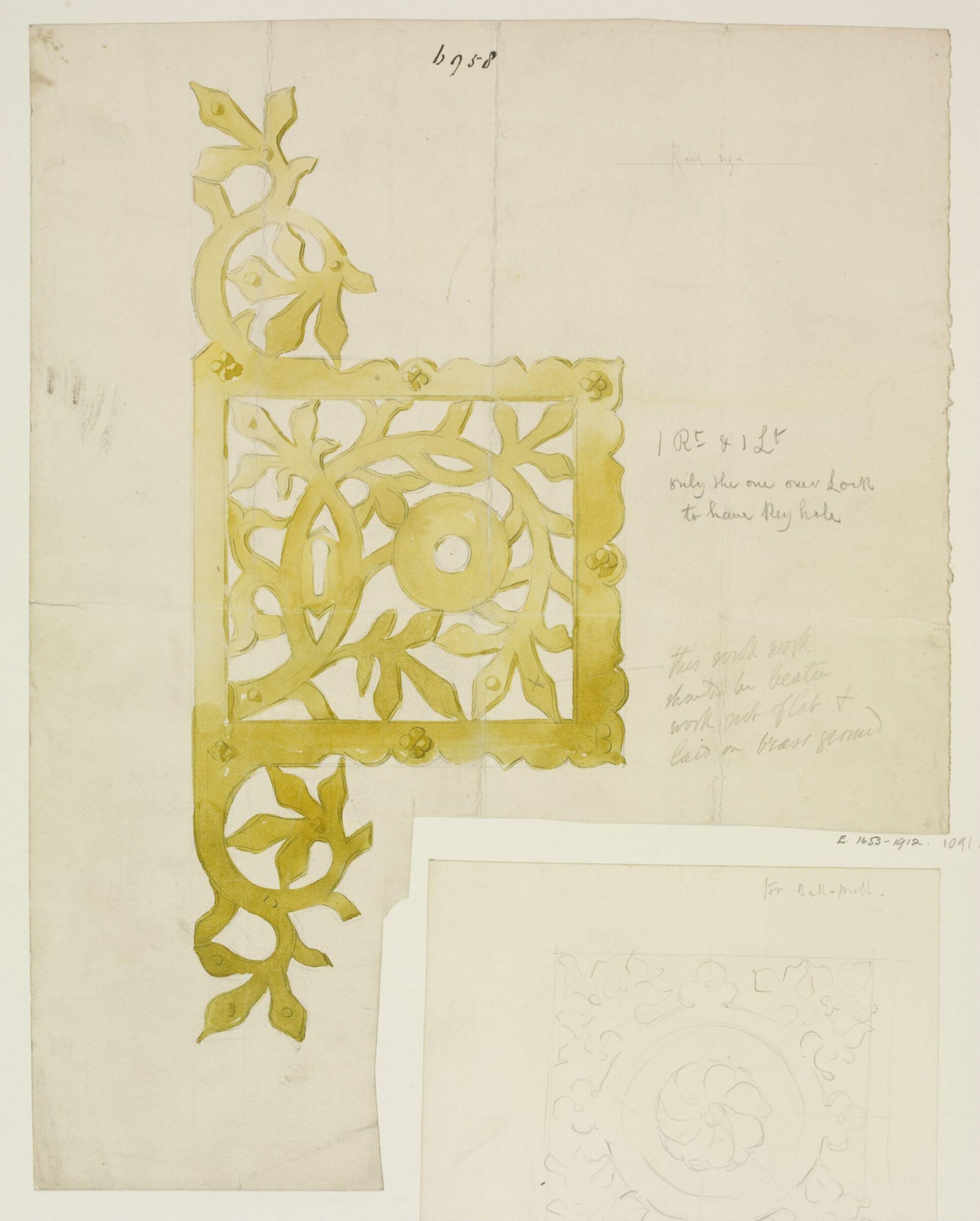 Metalwork design, A.W.N. Pugin, mid 19th century