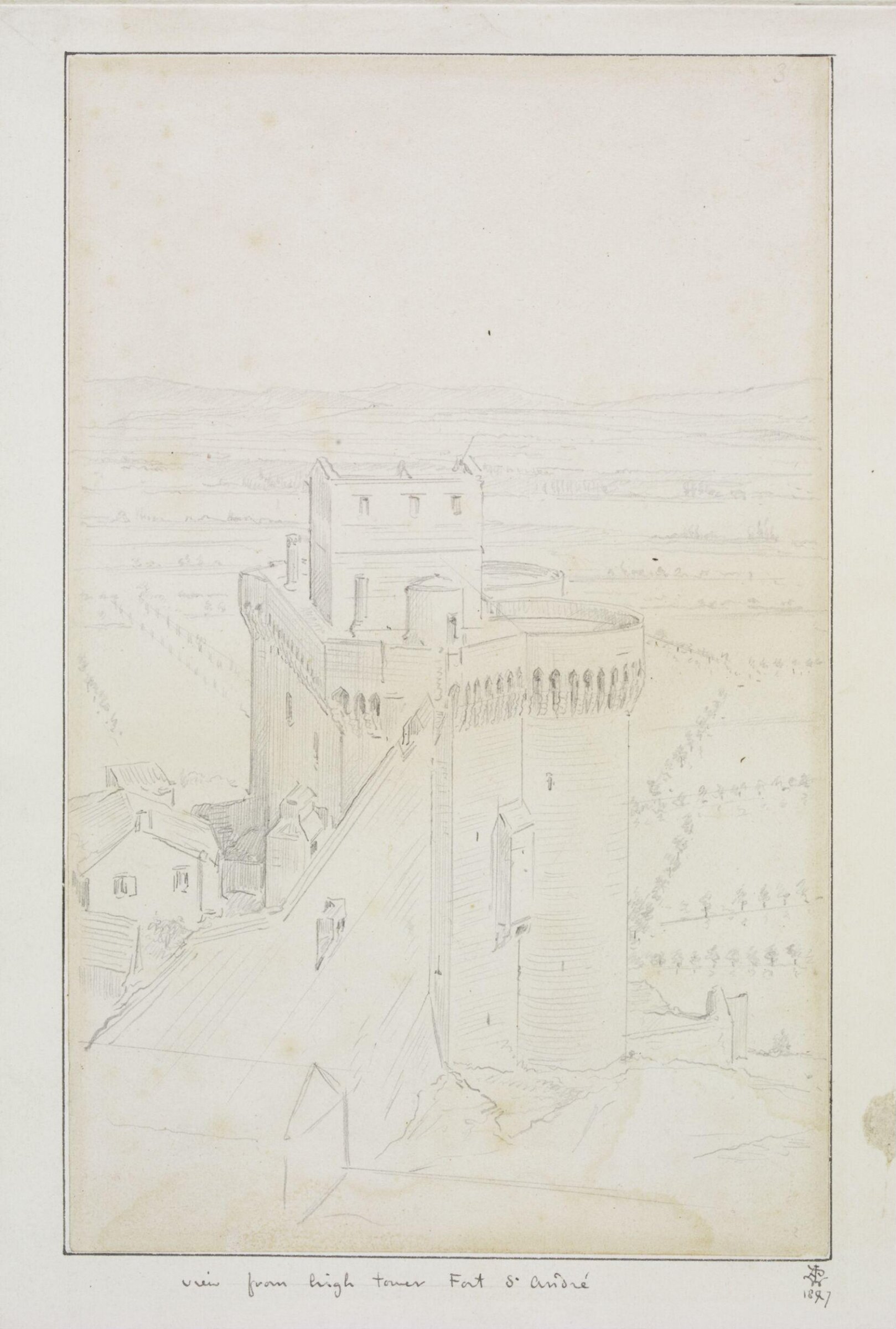 View from the high tower of Fort St. André, A.W.N. Pugin, 1847
