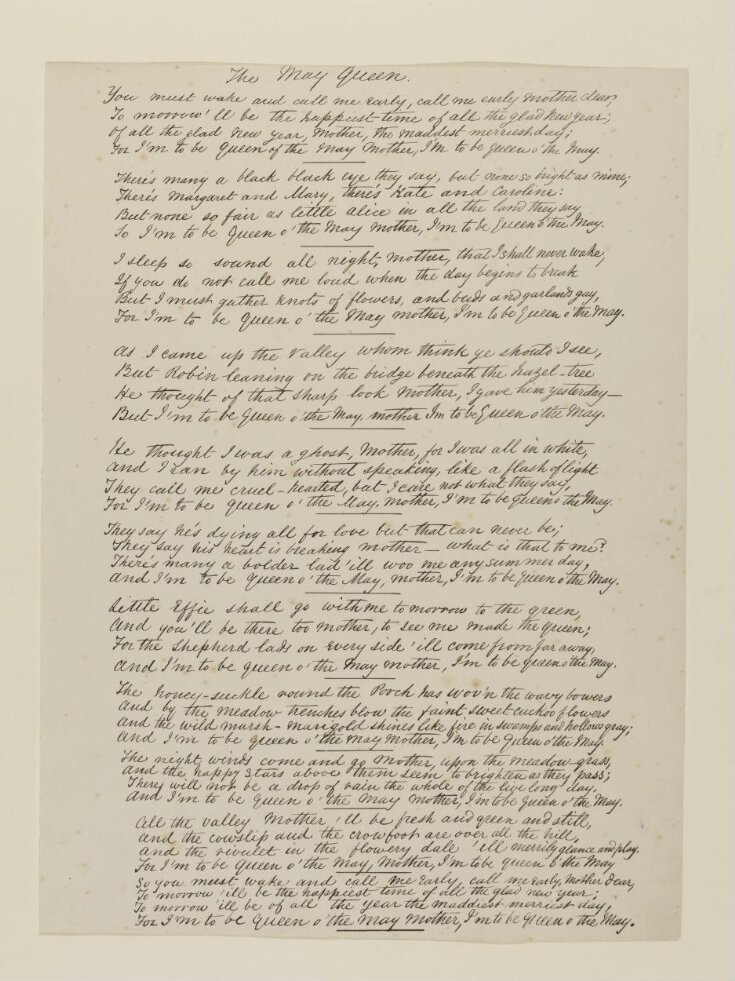 Text of poem 'The May Queen' from 'Illustrations to Tennyson's Idylls of the King and Other Poems', vol. 2 image