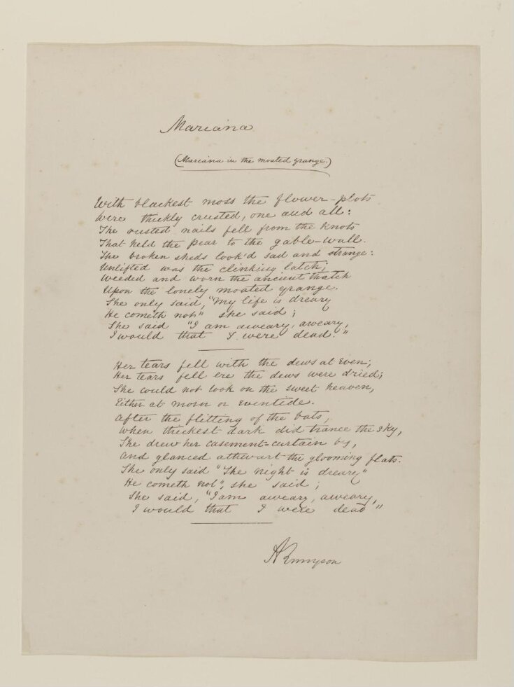 Text of poem 'Mariana' from 'Illustrations to Tennyson's Idylls of the ...