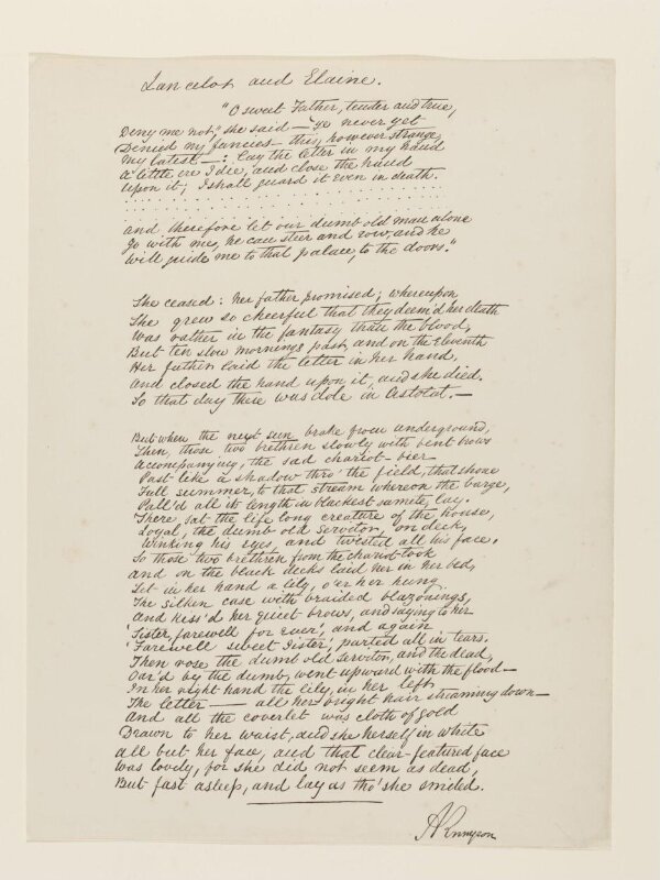 Text of poem 'Lancelot and Elaine' from 'Illustrations to Tennyson's