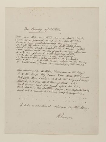 Text of poem 'The Passing of Arthur' from 'Illustrations to Tennyson's Idylls of the King and Other Poems', vol. 2