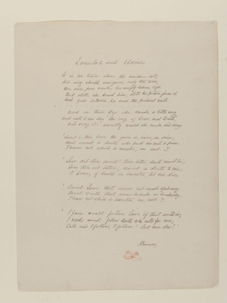 Text of poem 'Lancelot and Elaine' from 'Illustrations to Tennyson's Idylls of the King and Other Poems', vol. 1 image