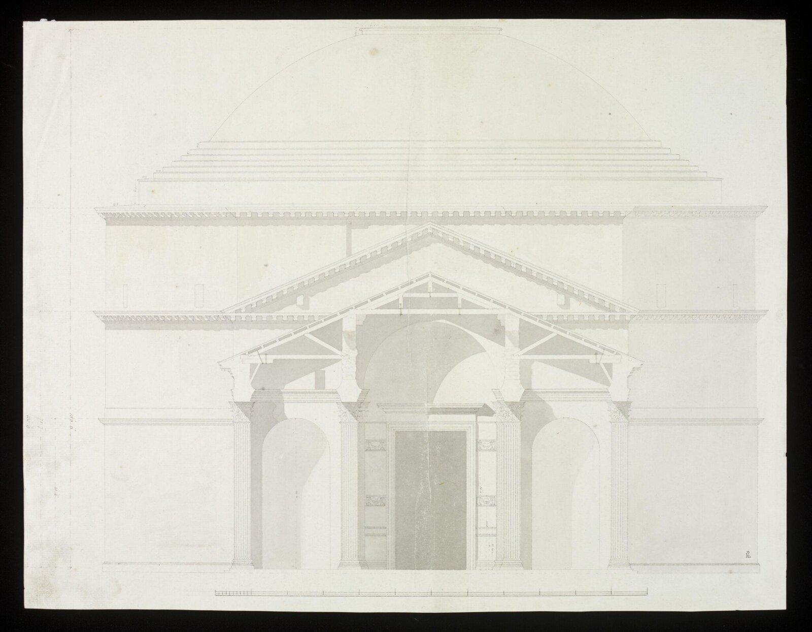 Longitudinal section through Pantheon portico, John Soane, 1778