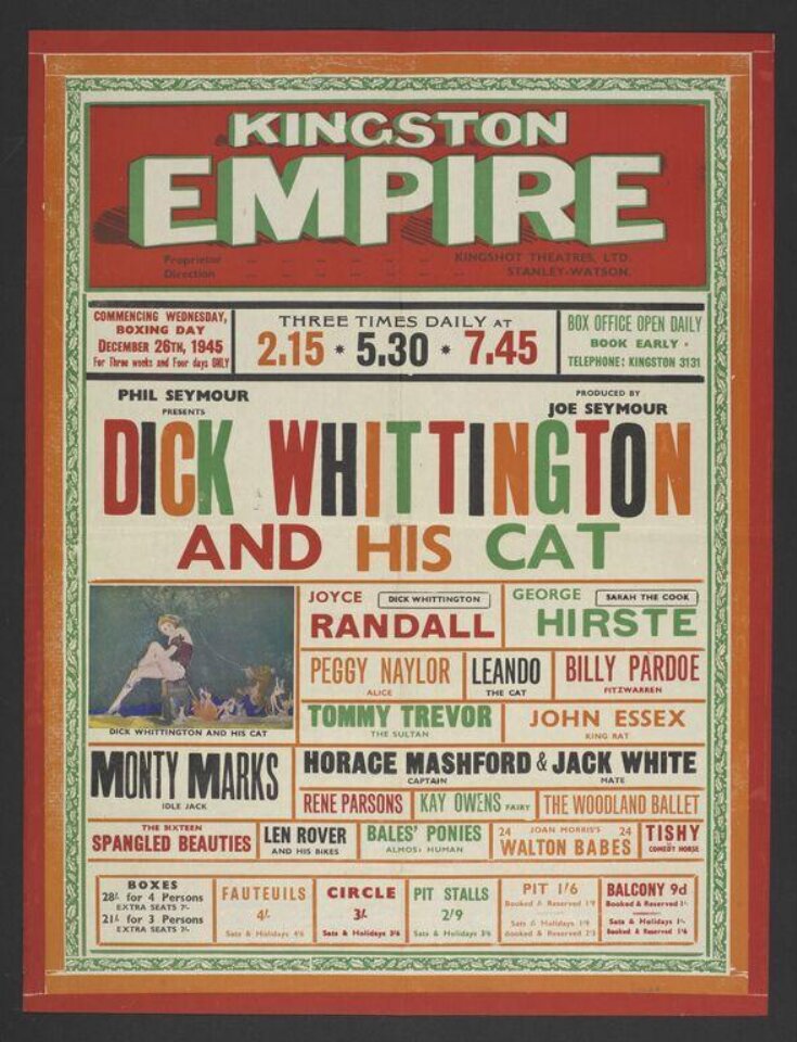 Poster advertising Dick Whittington and His Cat, Kingston Empire