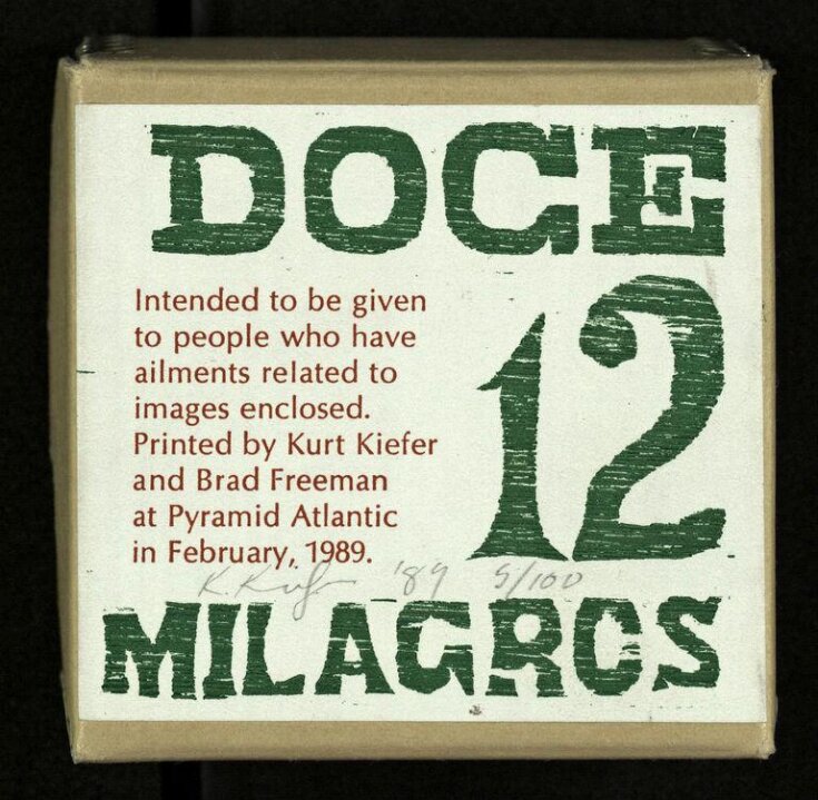 Doce milagros = 12 milagros : intended to be given to people who have ailments related to images enclosed top image