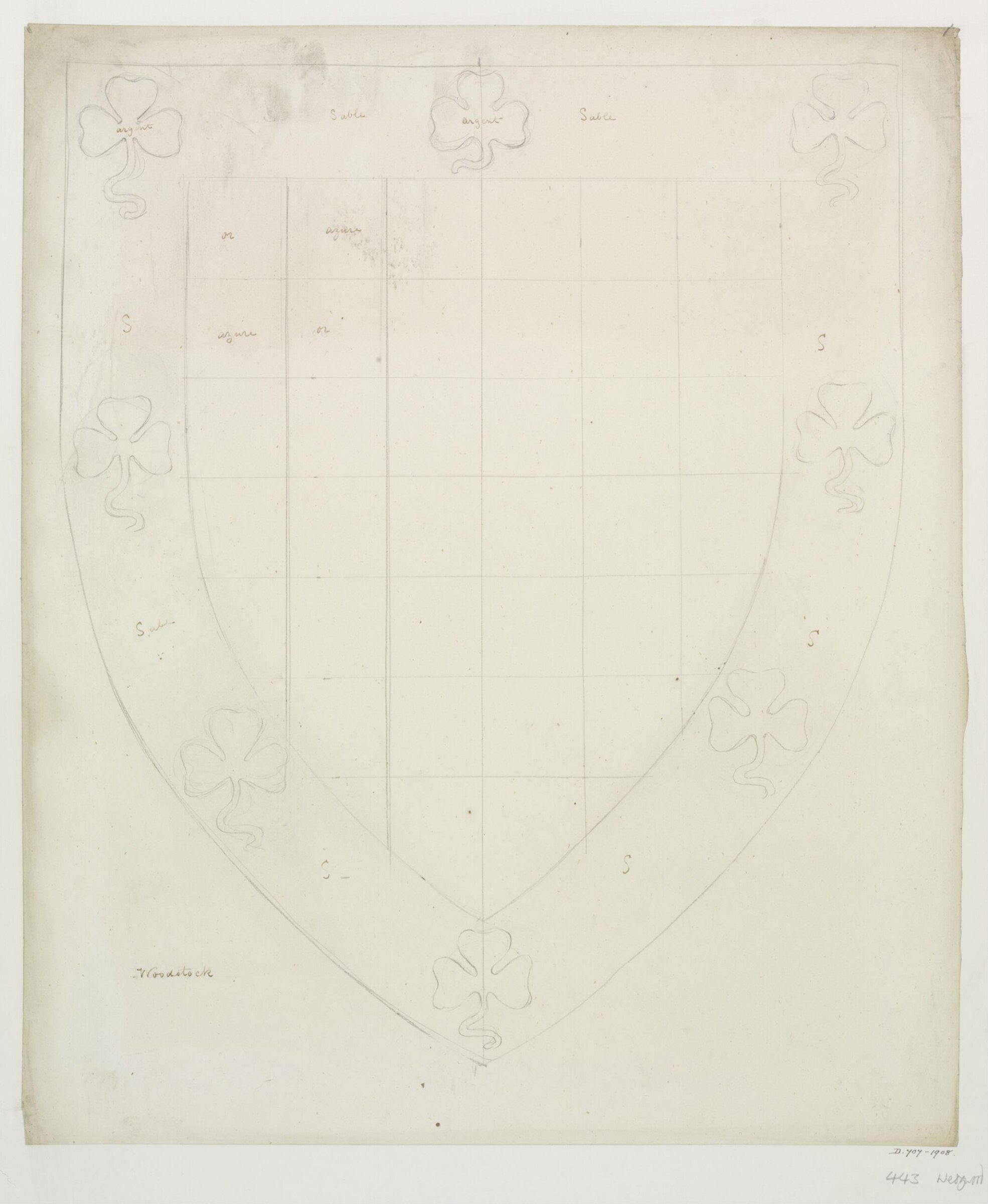 Design for the arms of Woodstock, A.W.N. Pugin, c. late 1840s