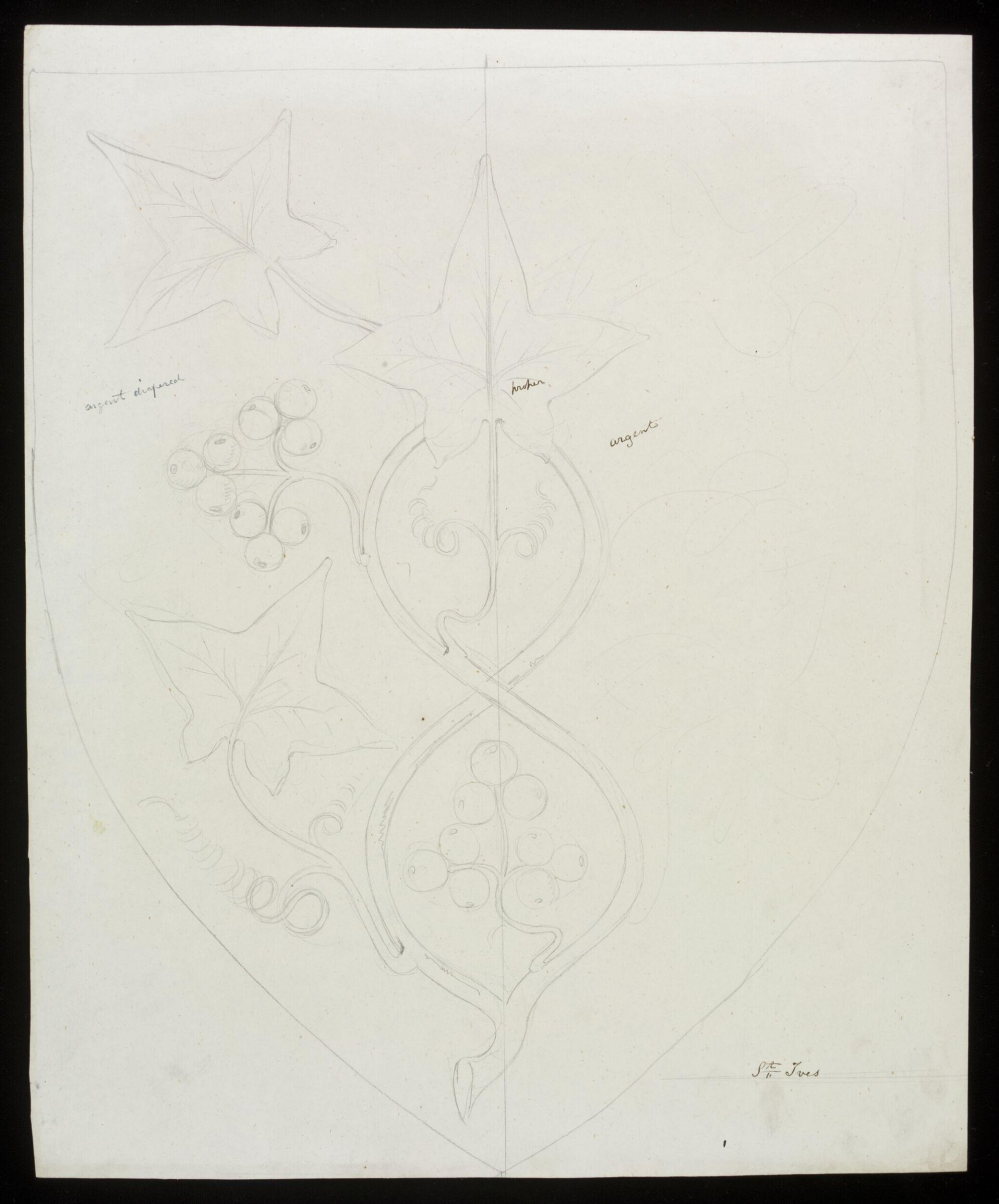 Design for the arms of St. Ives, Cornwall, A.W.N. Pugin, c. late 1840s