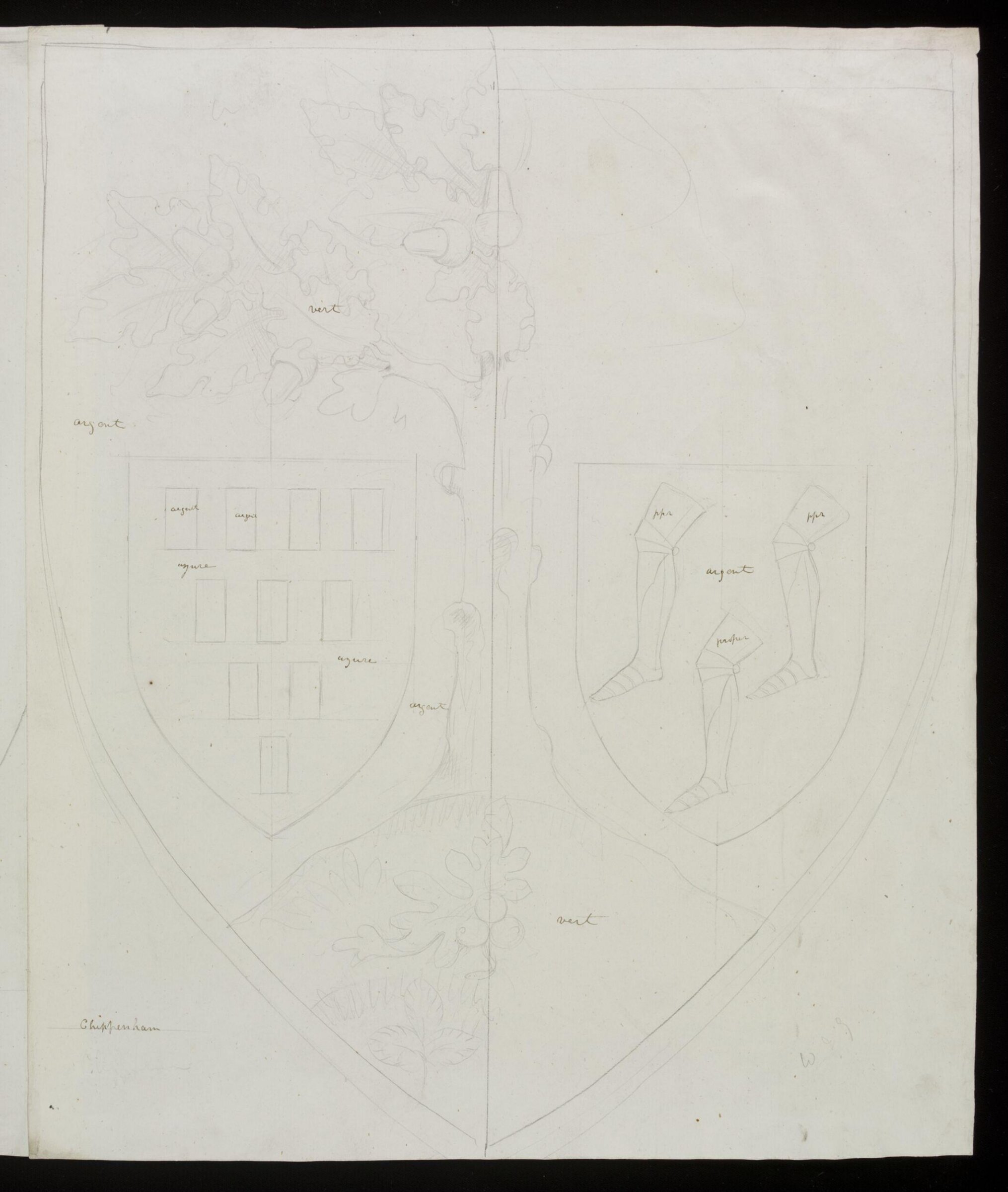 Design for the arms of Chippenham, A.W.N. Pugin, c. late 1840s
