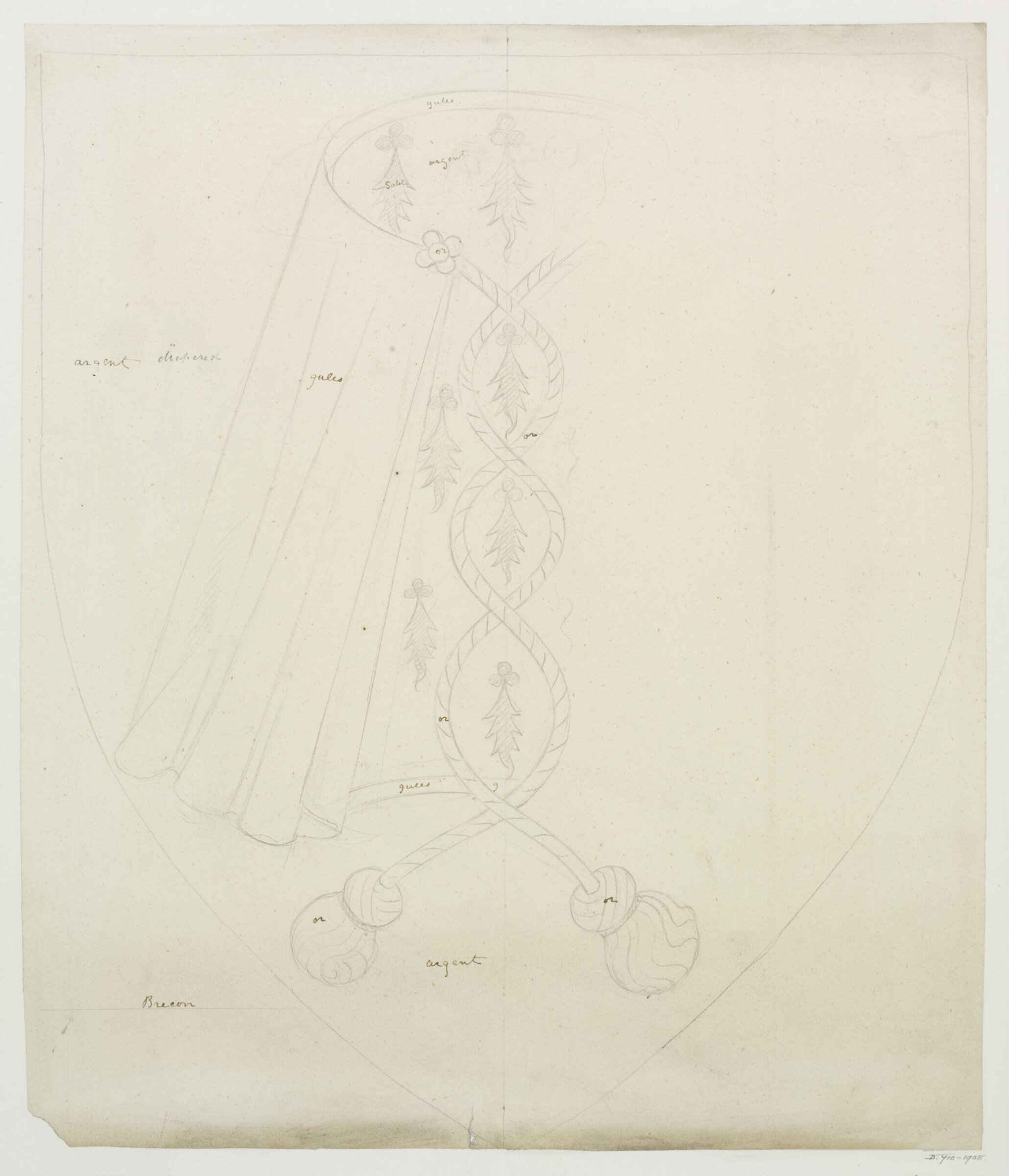 Design for the arms of Brecon, A.W.N. Pugin, c. late 1840s