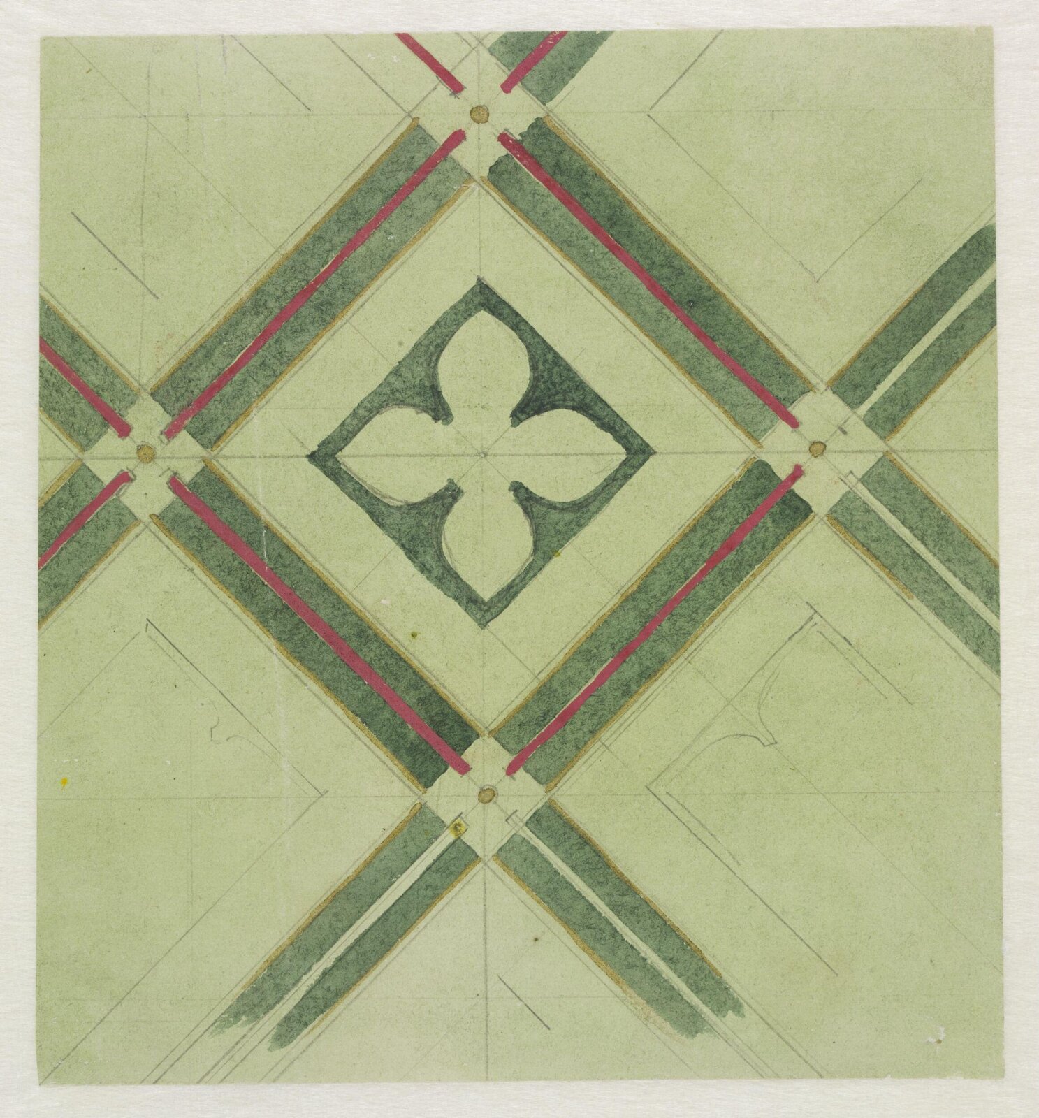 Textile design for small repeating diaper pattern, A.W.N. Pugin, ca. 1846