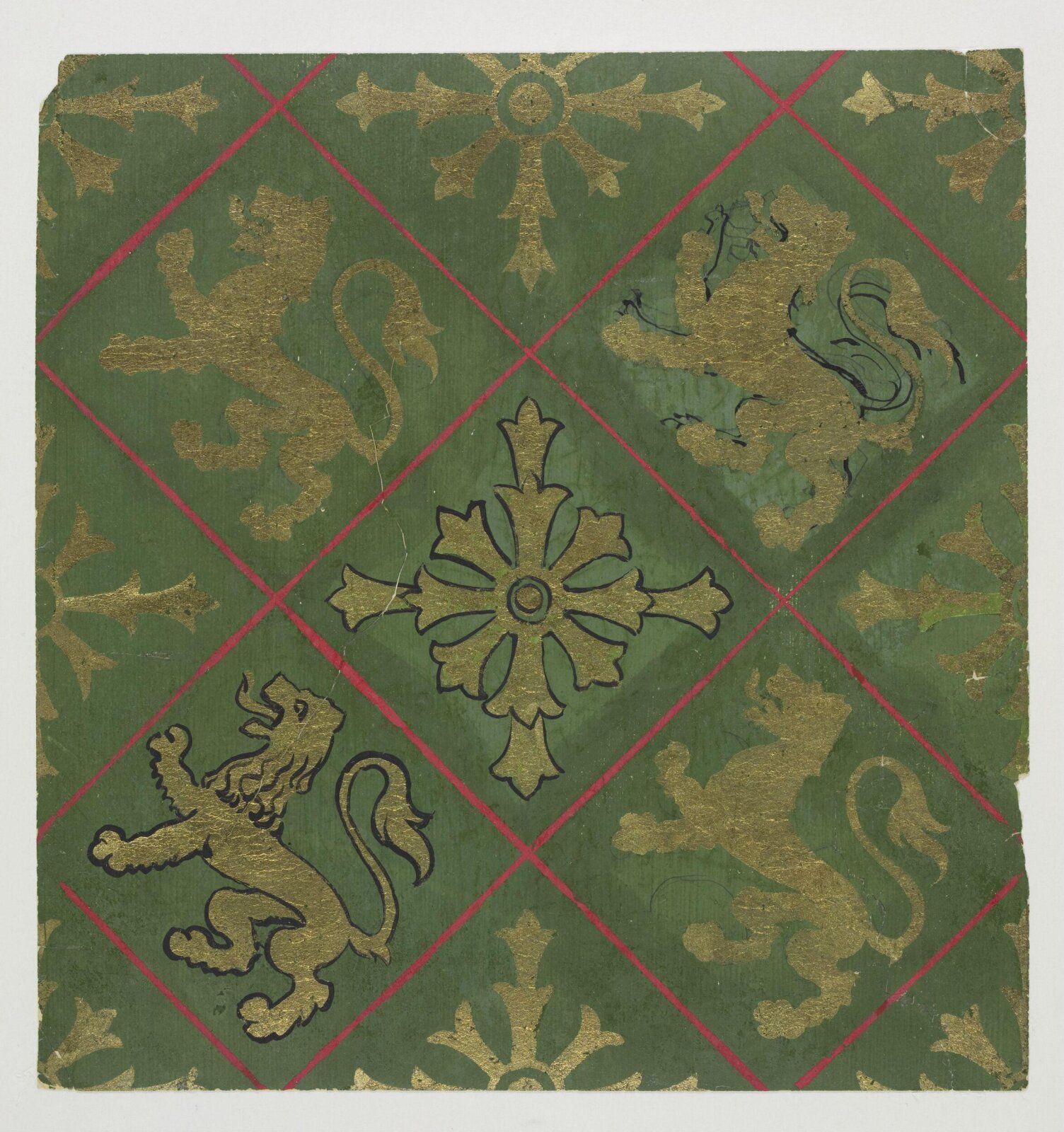 Textile design for small repeating diaper pattern, A.W.N. Pugin, ca.1847