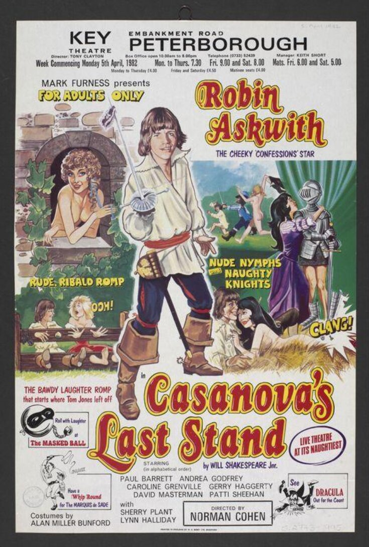 Poster advertising <i>Casanova's Last Stand</i> at the Key Theatre, Peterborough, 5th April 1982 image