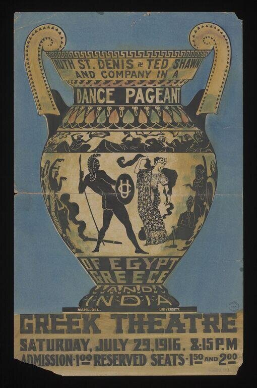 Poster design for the Dance Pageant of Egypt Greece and India, Greek Theatre, University of California, 1916 by Nahl