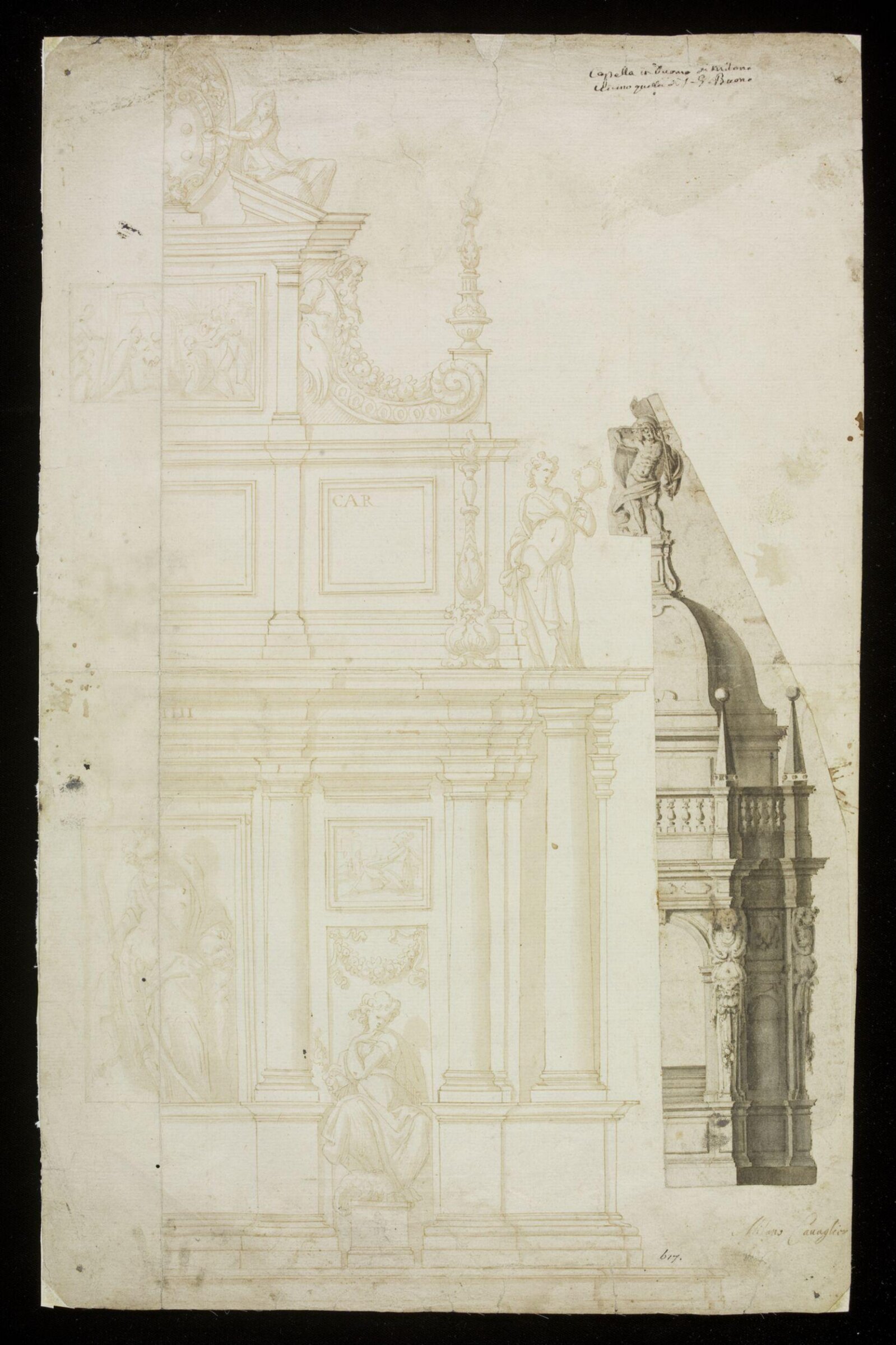 Recto: Design for the tomb of Giovanni Jacopo de' Medici in Milan Cathedral, Leone Leoni, 16th century