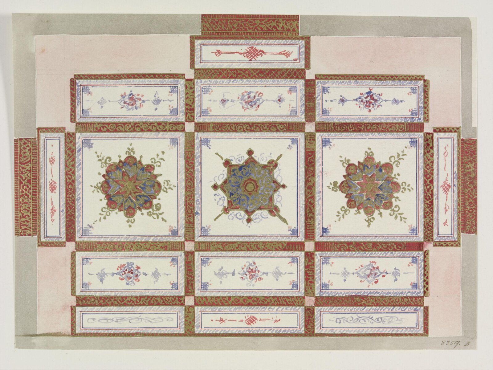Design for interior decoration for a ceiling., Owen Jones, 1809 - 1874