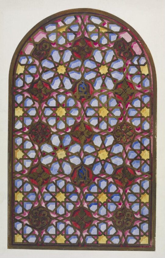 Stained glass window in the 'Sala de la Barca'