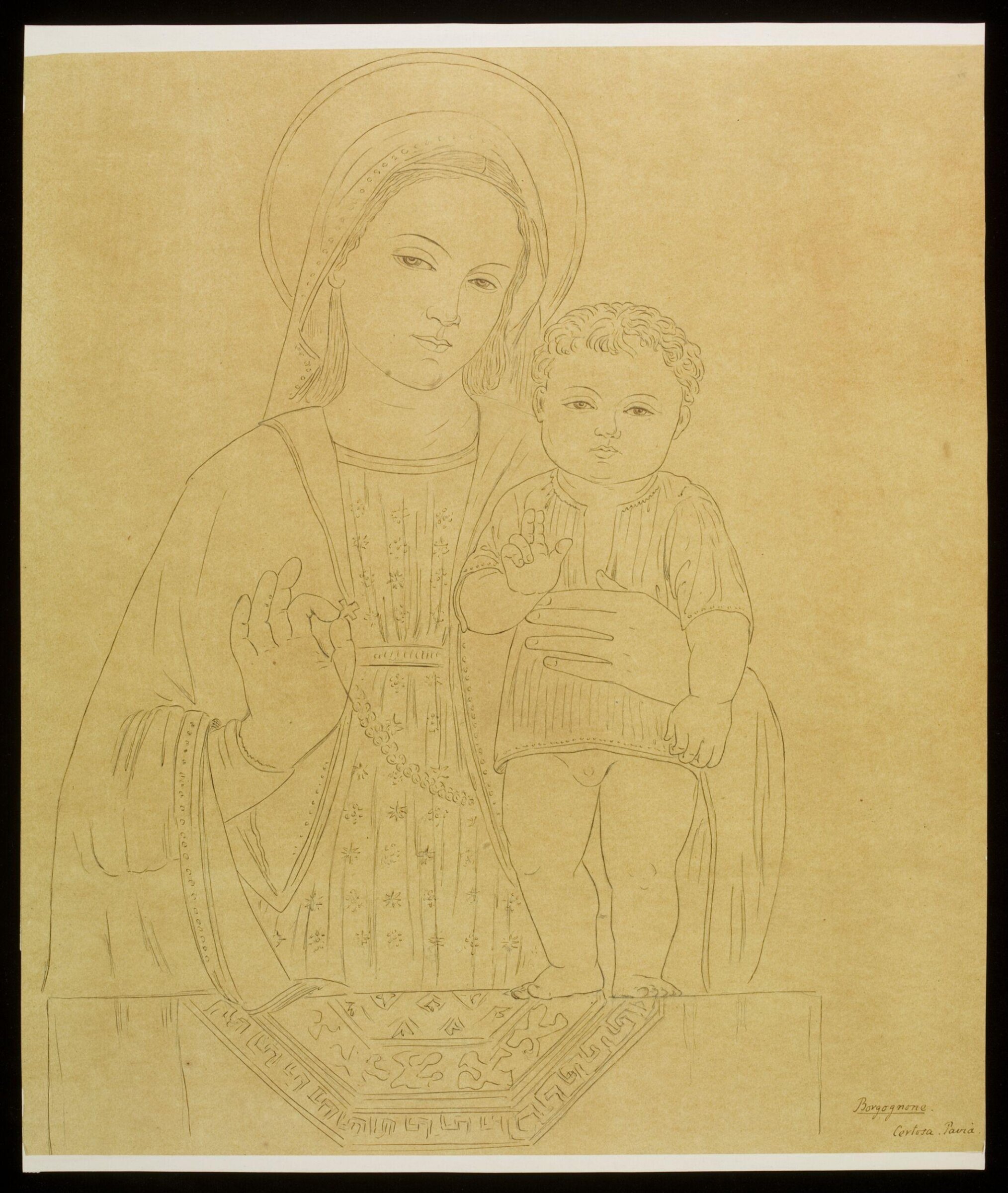 Tracing of a fresco in the Certosa di Pavia, Lombardy, Austen Henry GCB Layard, ca. 1840-1880